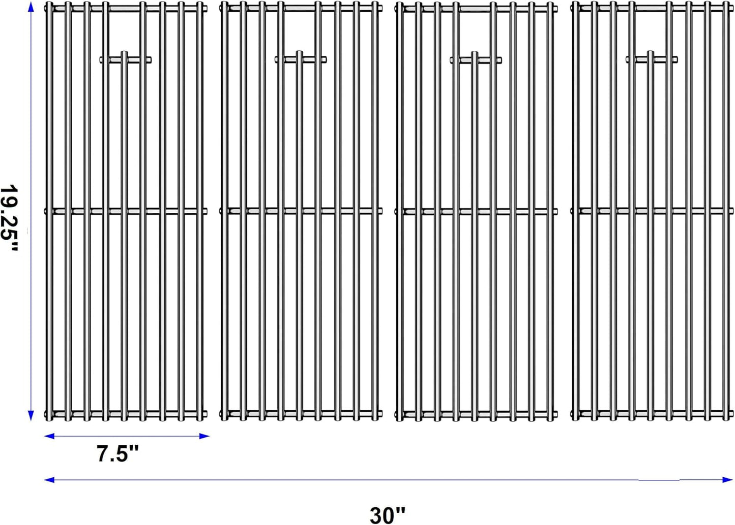 Stainless Steel Cooking Grill Grates Replacement for 16517 Bull BBQ Angus, Brahma, Lonstar Select, Outlaw Steer Premium, Lonestar Select, 7 Burner Premium, 19.25" x 30"