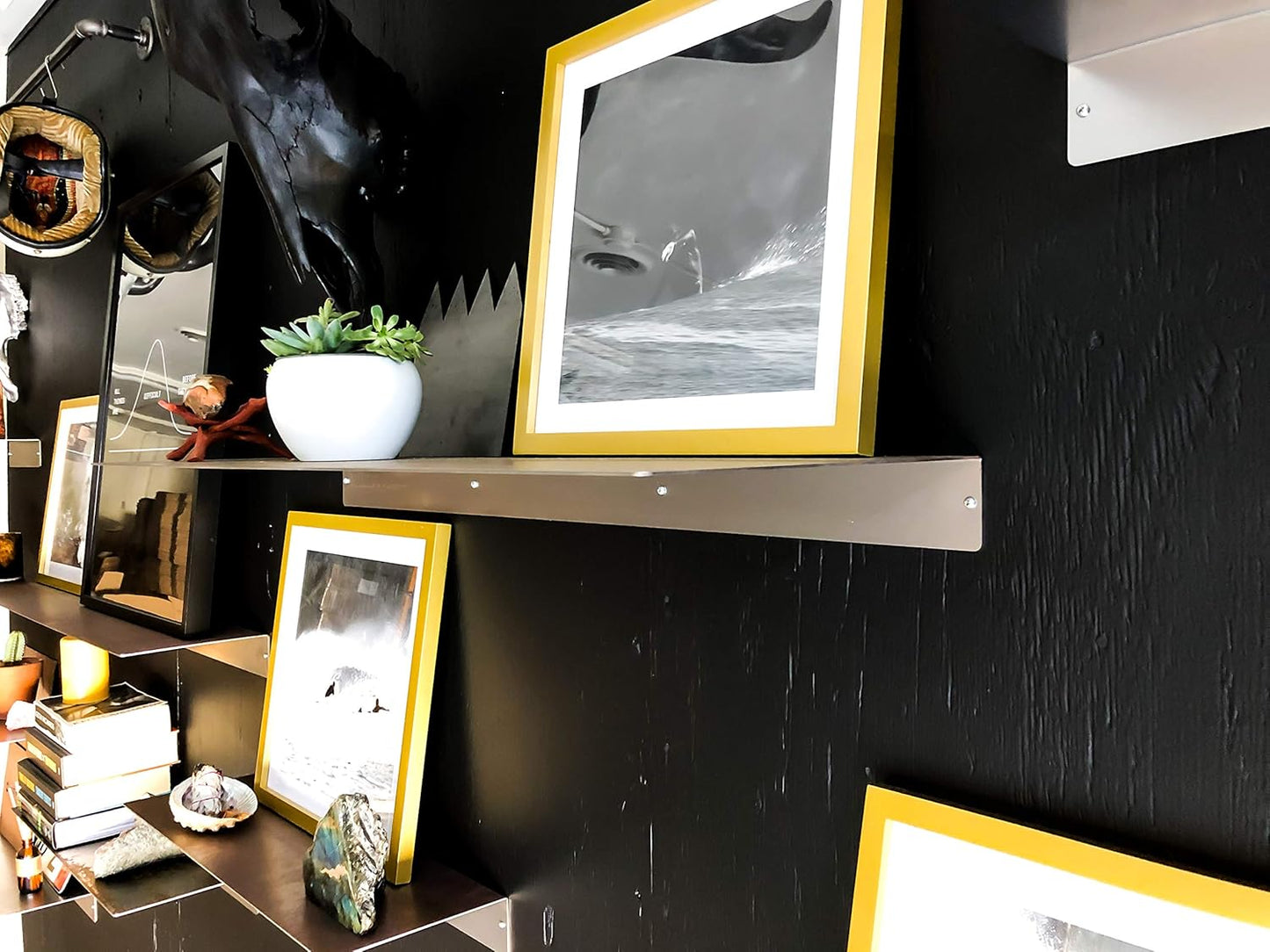 DIY CARTEL Linear Floating Shelf - Forged Raw Blackened Steel - Industrial Heavy Duty Metal Wall Mounted Modern Rustic Shelf - Made in The USA (36-inch x 12-inch)