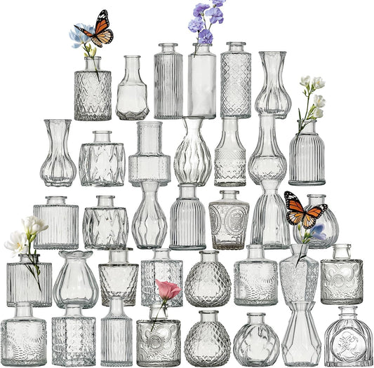 Glass Bud Vase Set of 36 Pcs Small Minimalist Vases for Flowers, Vintage Rustic Home Decor for Table Centerpiece Wedding Party, Modern Clear Aromatherapy Bottle for Living Room Bedroom