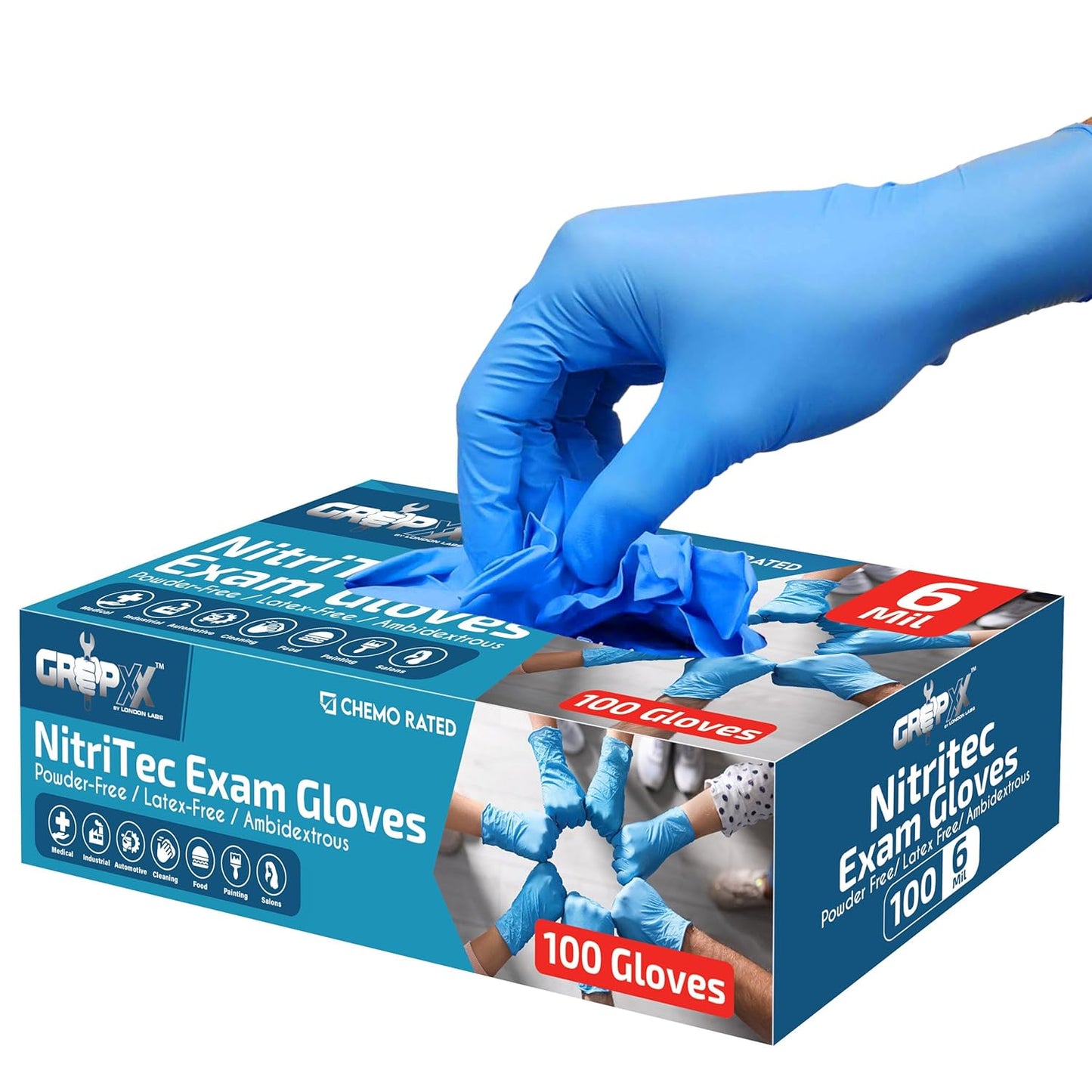 Heavy Duty 6 Mil Blue Nitrile Gloves Disposable Latex & Powder Free -Extra Stretchy Fentanyl Safe |Medical,First Aid Kit,EMT|Food Safe Rubber Gloves for Cooking & Cleaning| Pack of (100)