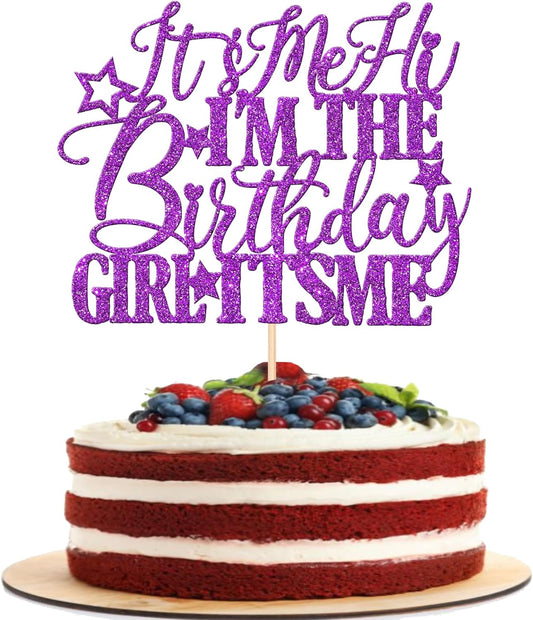 1 PCS It's Me Hi I'm the Birthday Girl It's Me Cake Topper Glitter Music Singer Cake Pick for Funny Hip Hop Singer Girls Birthday Party Cake Decorations Supplies Purple