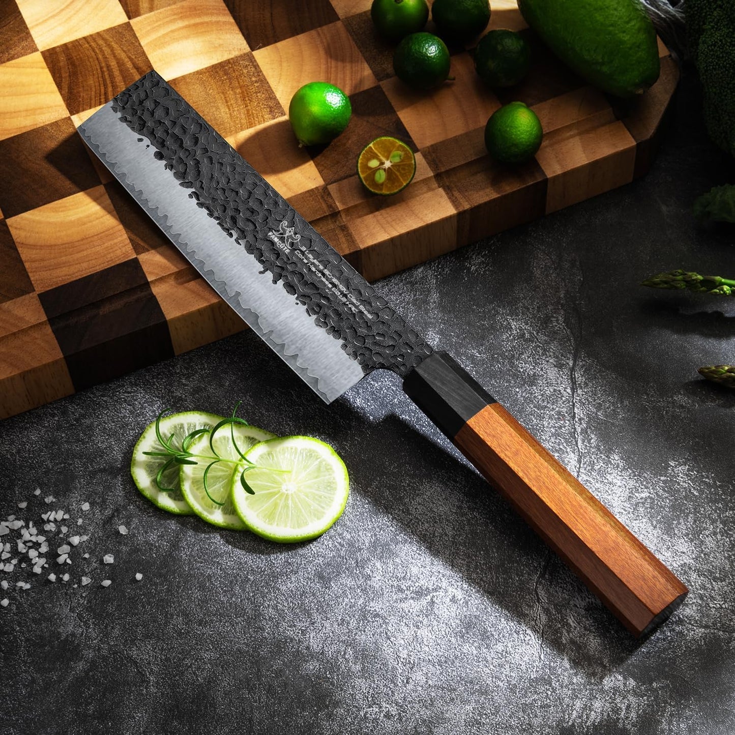 7 Inch Japanese Nakiri Knife, High Carbon Stainless Steel Kitchen Chopping Knife, Hand Forged of 5 Layers Professional Japanese Chef Knife, Comfortable Grip Rosewood Handle Vegetable knife
