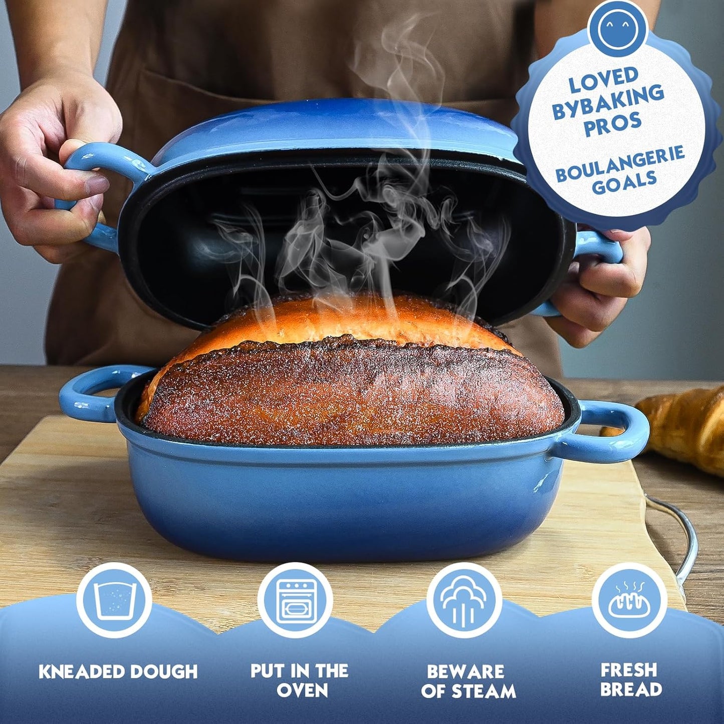 Dutch Oven for Bread Baking - 2.5QT Bread Pans for Homemade Bread Cast Iron Bread Pan With Banneton Bread Proofing Basket & Baking Supplies, Dutch Oven Loaf Pan with Lid for Homemade Breadmaking