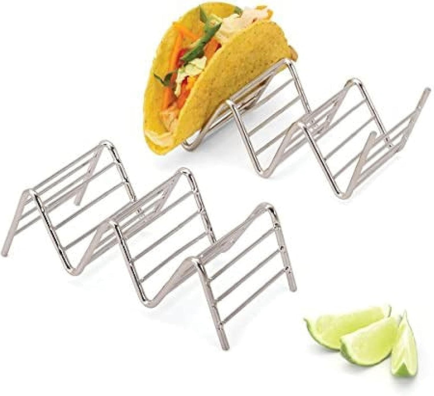Taco Holders Set of 2 Premium Stainless Steel Stackable Stands, Each Rack Holds 2 or 3 Hard or Soft Tacos, Five Styles Available By 2lbDepot