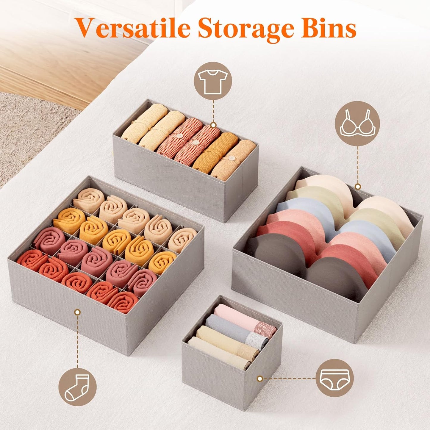 Lifewit Underwear Drawer Organizer for Closet 8 Pack, 3 Sizes Dresser Organizer Dividers, Deep Fabric Foldable Drawer Storage Organizer Bins for Clothes, Sock, Bra, Lingerie, Undies