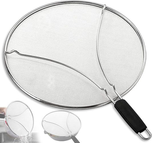 Splatter Screen for Frying Pan & Food Strainer,13 Inch Stainless Steel Grease Splatter Guard,Shield from Splashing Oil, Dishwasher Safe(Black)