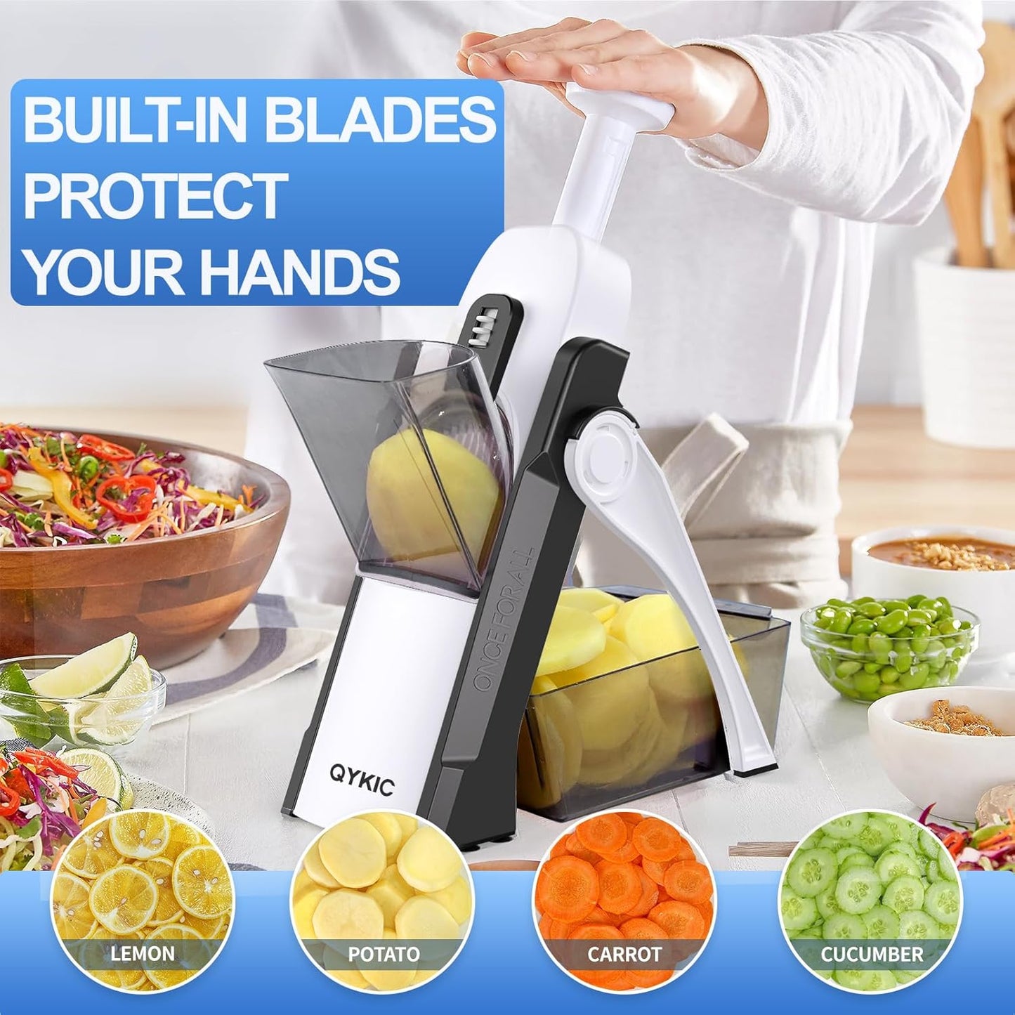 Safe Mandoline Slicer, Potato Clips Slicer,Thickness Adjustable 1-8mm Vegetables Fruits Food Cutter for Cucumber Carrot Lemon (Only Slicer Gray)