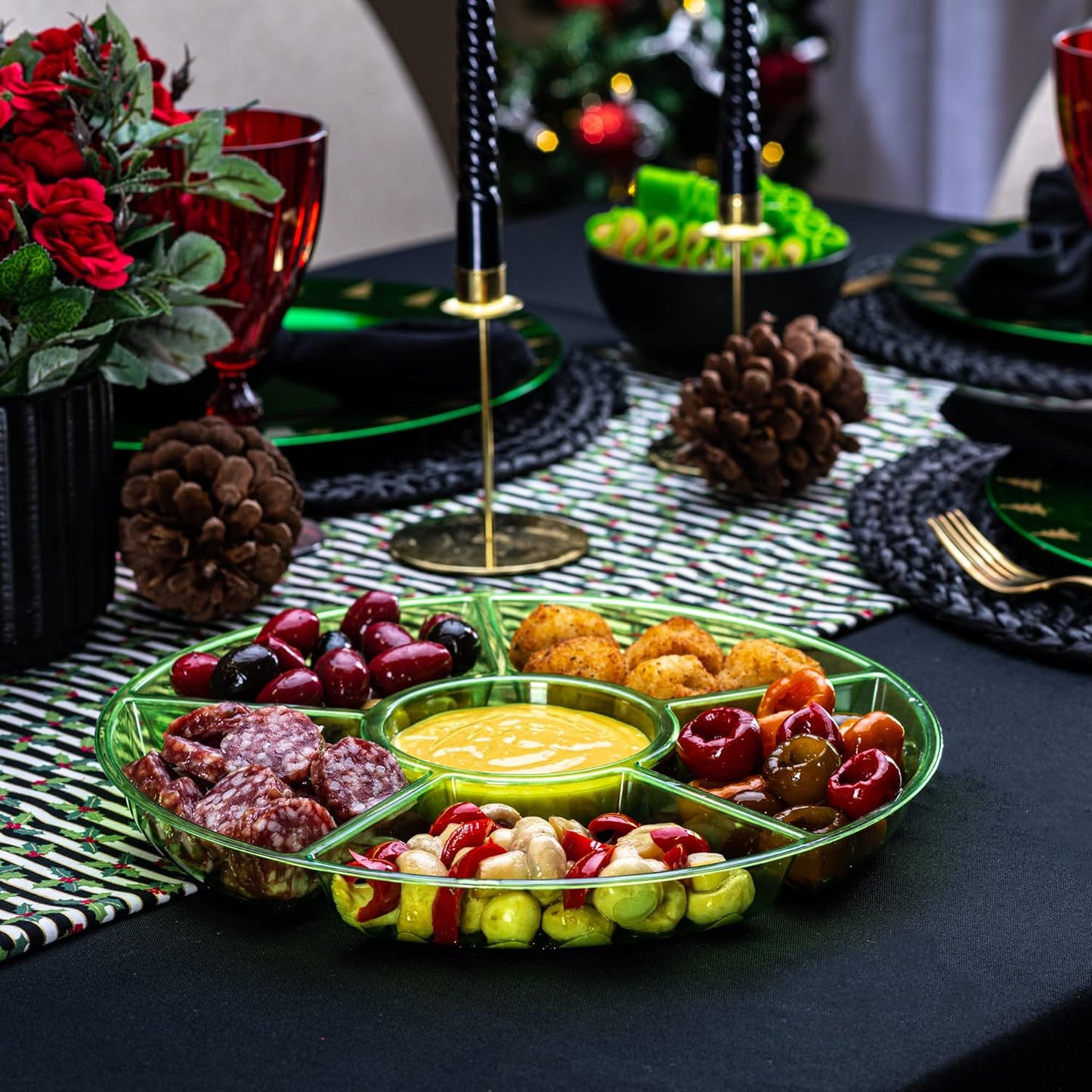 Plasticpro 6 Sectional Round Plastic Serving Tray/Platter (4, Green)