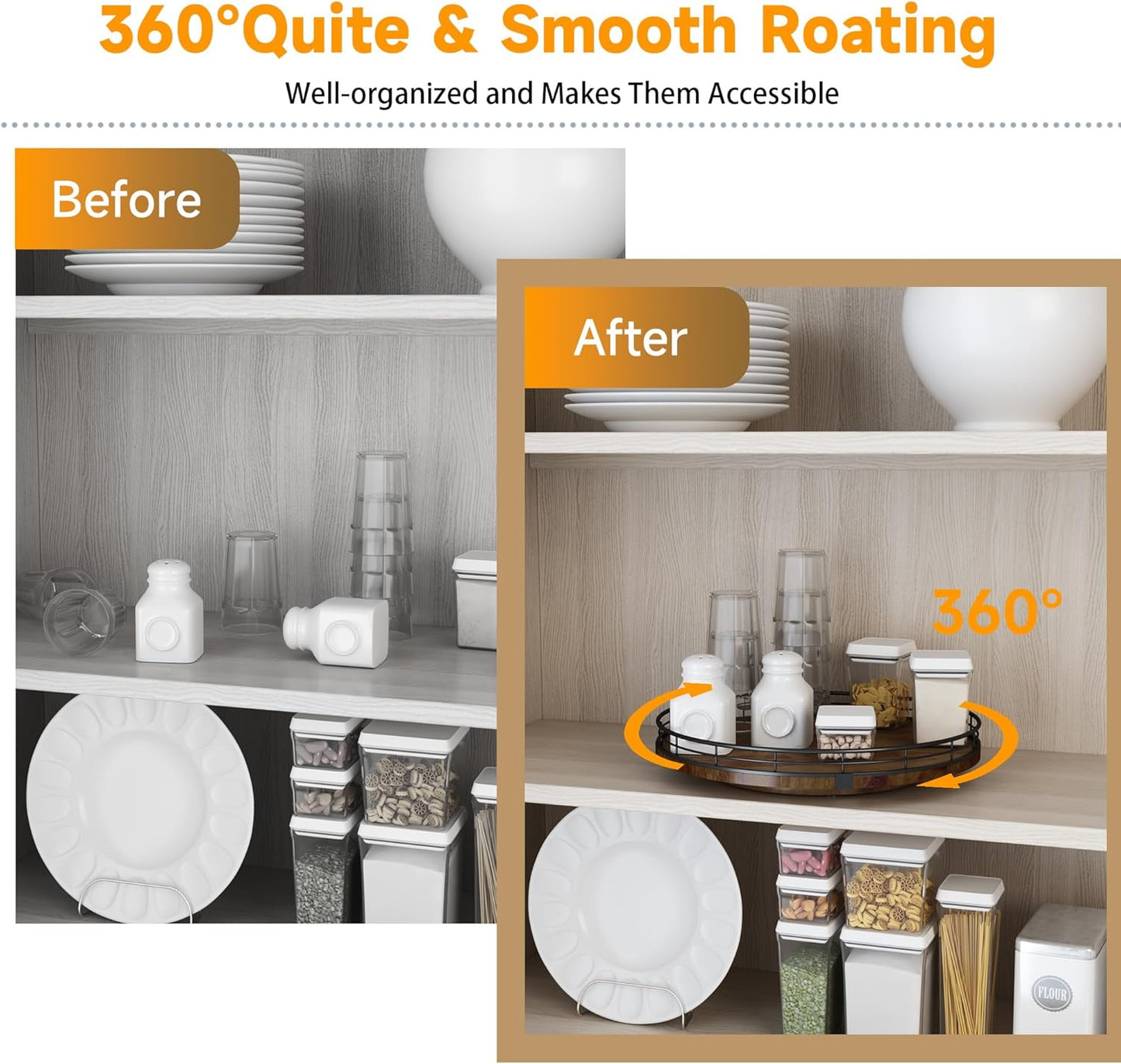 Farmhouse Oak 13" Lazy Susan Turntable Organizer for Cabinet, Round Wooden Lazy Susan Organization and Storage for Dining Table, Pantry, Kitchen, Countertop, Cupboard,Home Decor, Walnut Wood