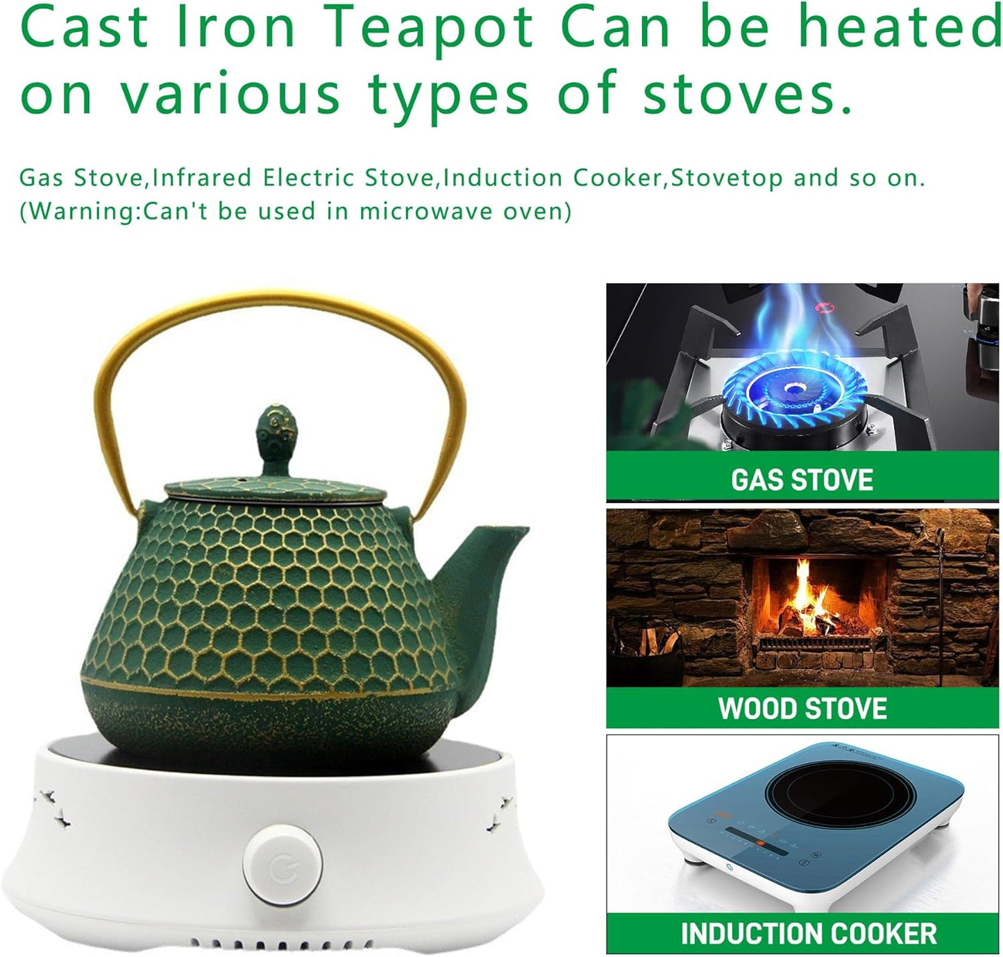 Cast Iron Tea Kettle, Japanese Tetsubin Teapot Coated with Enameled Interior, Durable Cast Iron Teapot with Stainless Steel Infuser for Stovetop Safe(1000ml/34oz)