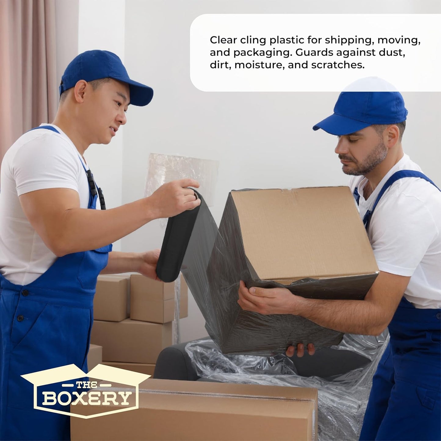 The Boxery- 18''X1500' Per Roll Stretch Wrap (Black)-4 Rolls/6000 Feet Total (65 Gauge) Industrial Grade,Stretch Wrap Film Black Cling Plastic for Shipping, Moving and Packaging