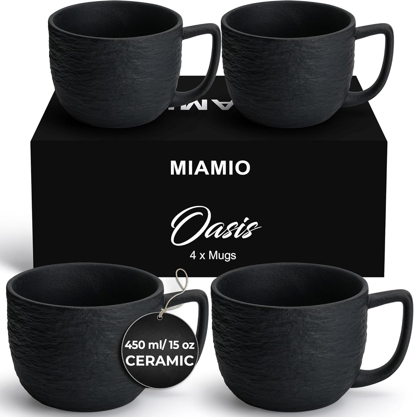 MIAMIO – 15 oz Coffee Mugs/Mug Set of 4 - Ceramic Mug for Coffee, Latte, Cappuccino, and Tea - Oasis Collection