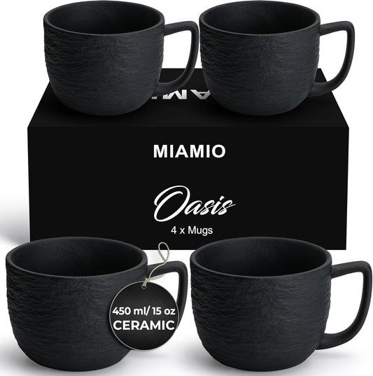 MIAMIO – 15 oz Coffee Mugs/Mug Set of 4 - Ceramic Mug for Coffee, Latte, Cappuccino, and Tea - Oasis Collection