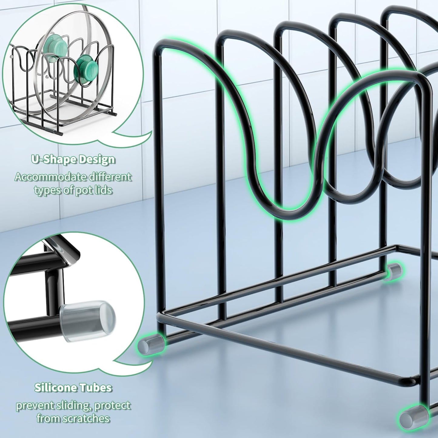Pot Lid Organizer Rack,1.6in Wide Cutting Board Organizer for Pan Lids,Baking Sheets,Cookie Sheets, with 4 Slots,Cutting Board Holder Rack(1PC-Large)