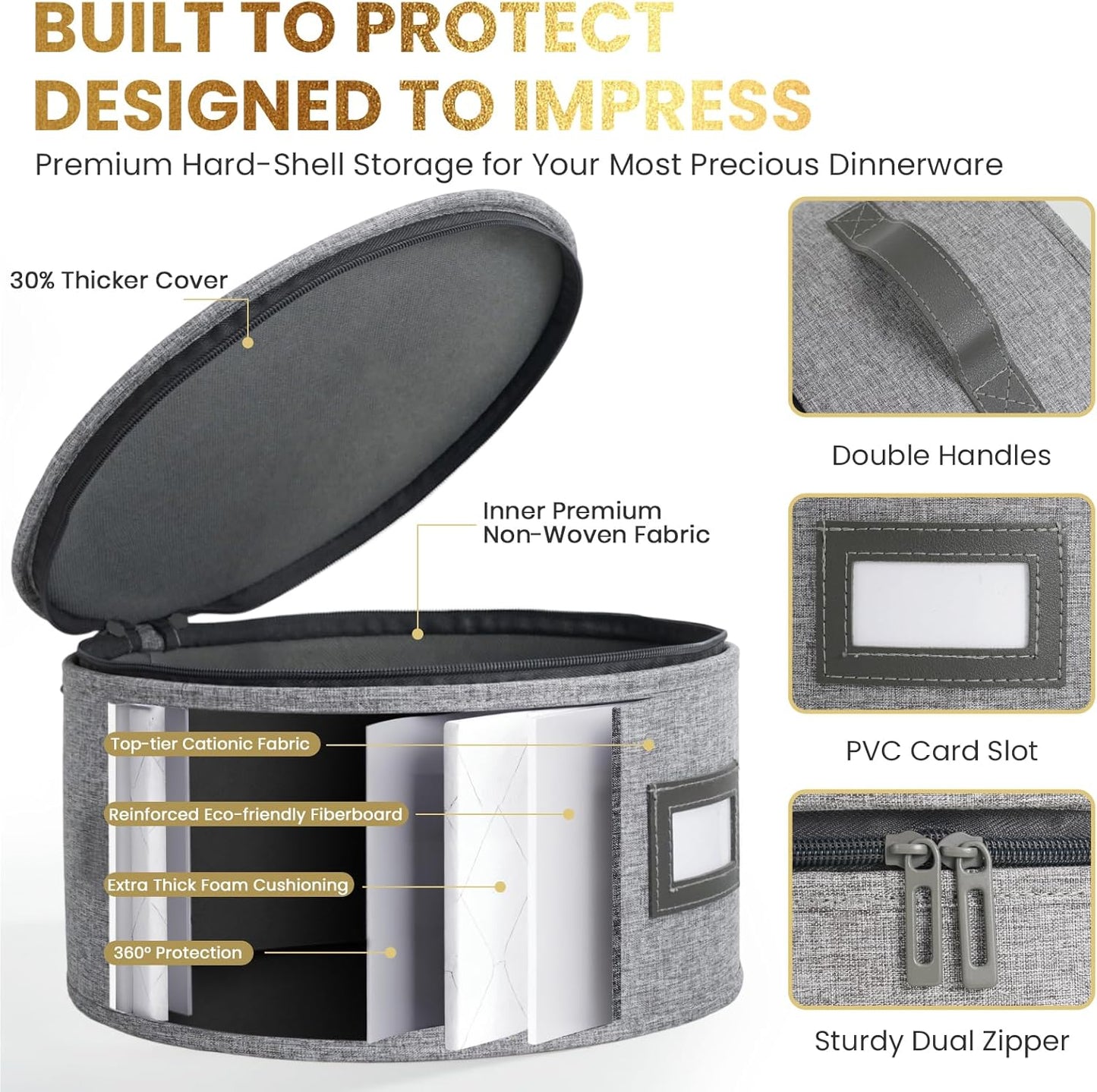 HOMELUX THEORY Coffee Mug Storage with Dividers, Light Gray Hard Shell China Storage Containers, Kitchen Storage Bins With Lids, Heavy Duty Moving Box for Packing Glassware, Stemware & Glassware