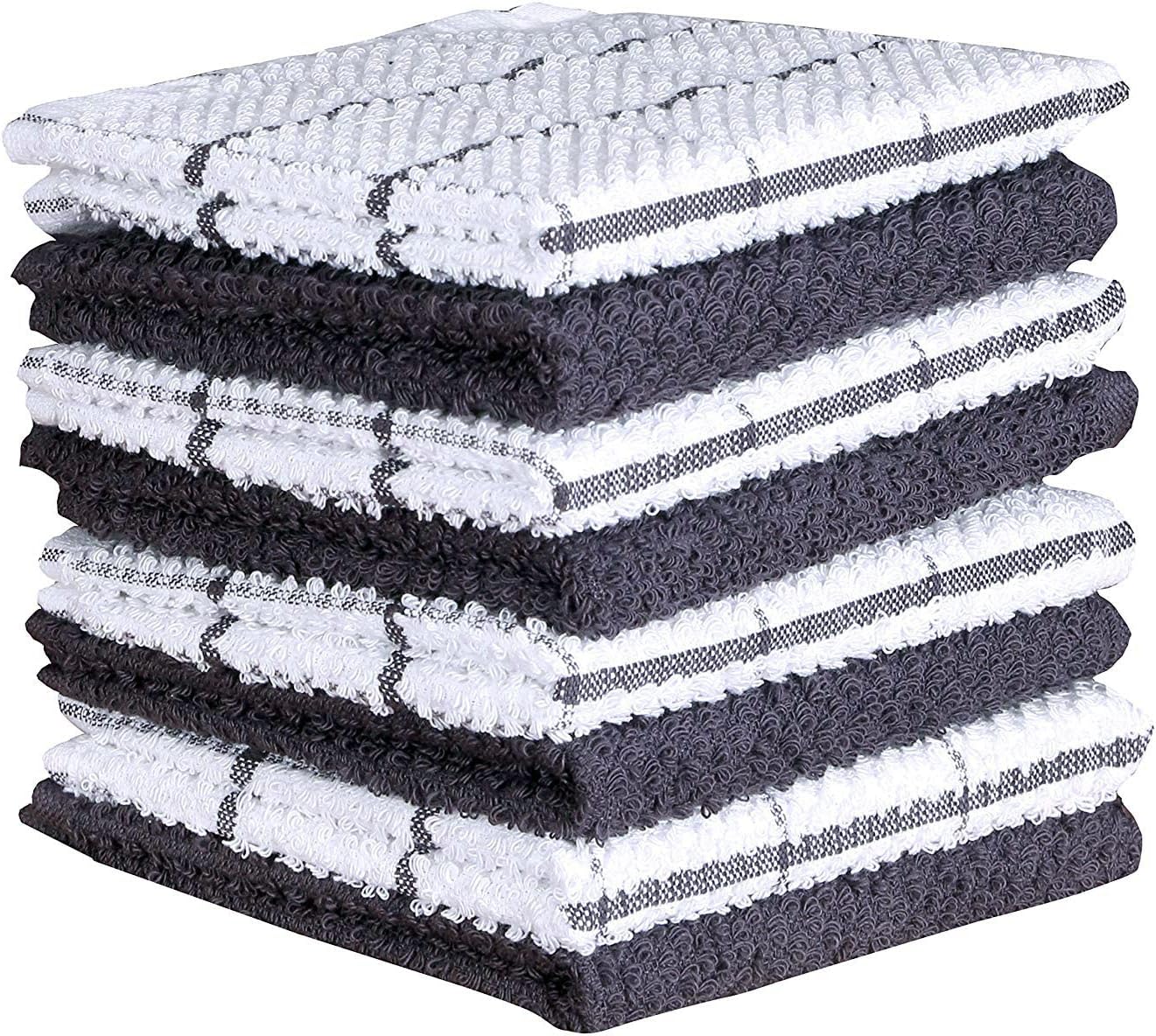 AMOUR INFINI Cotton Kitchen Dish Cloths Set of 8 – Highly Absorbent, Super Soft Premium Terry Cleaning Cloth (12"x12" Inch) Premium Dishcloths for Washing Dishes (Dark Grey)