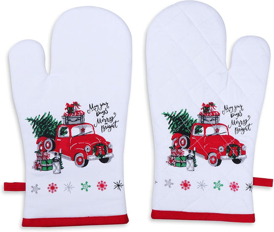 AMOUR INFINI Oven Mitts Set of 1 Quilted Liner with Hanging Loop Non Slip, Heat Resistant, Washable Reusable Oven Mitt (Unique Merry Christmas 7x13 Inches)