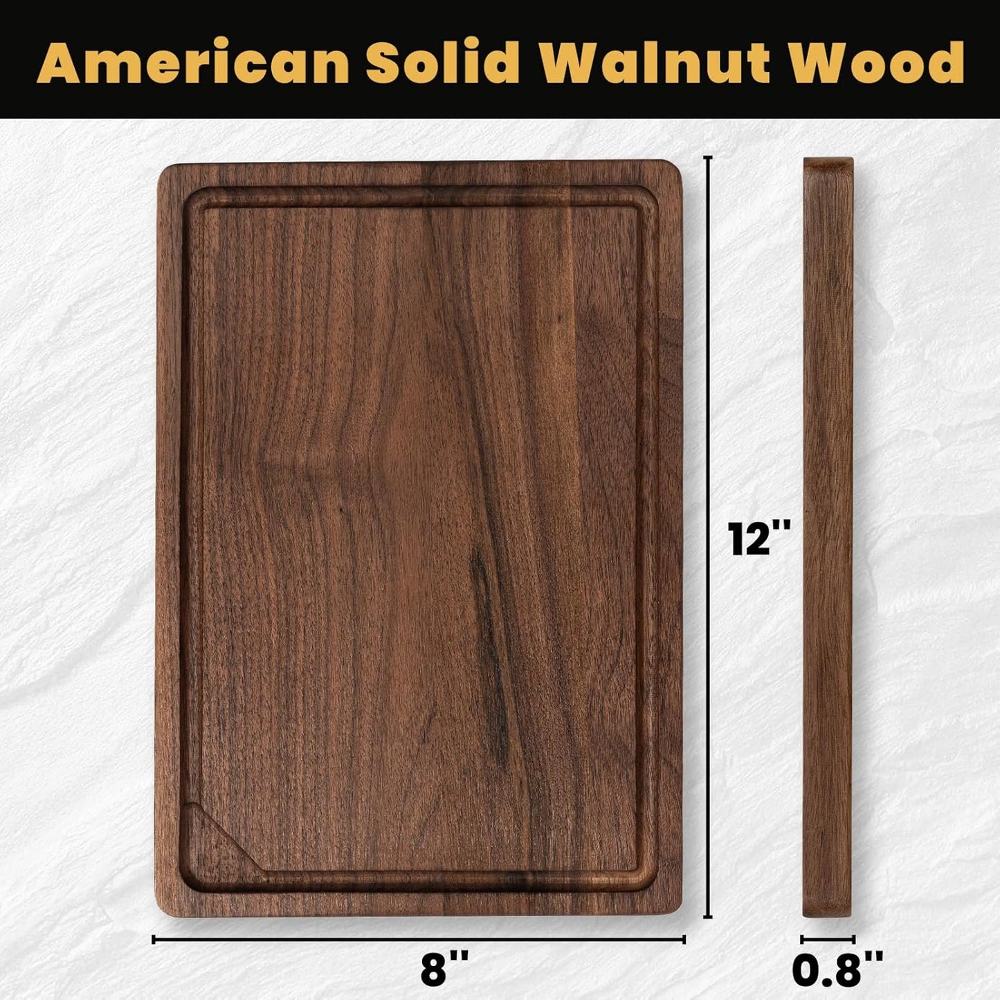 Heimlove American Walnut Cutting Board, 12" x 8" Wooden Cutting Boards for Kitchen Reversible Wooden Chopping Board With Juice Grooves and Handles Pre-Oiled, Ideal Gift for Valentine's Day, Weeding