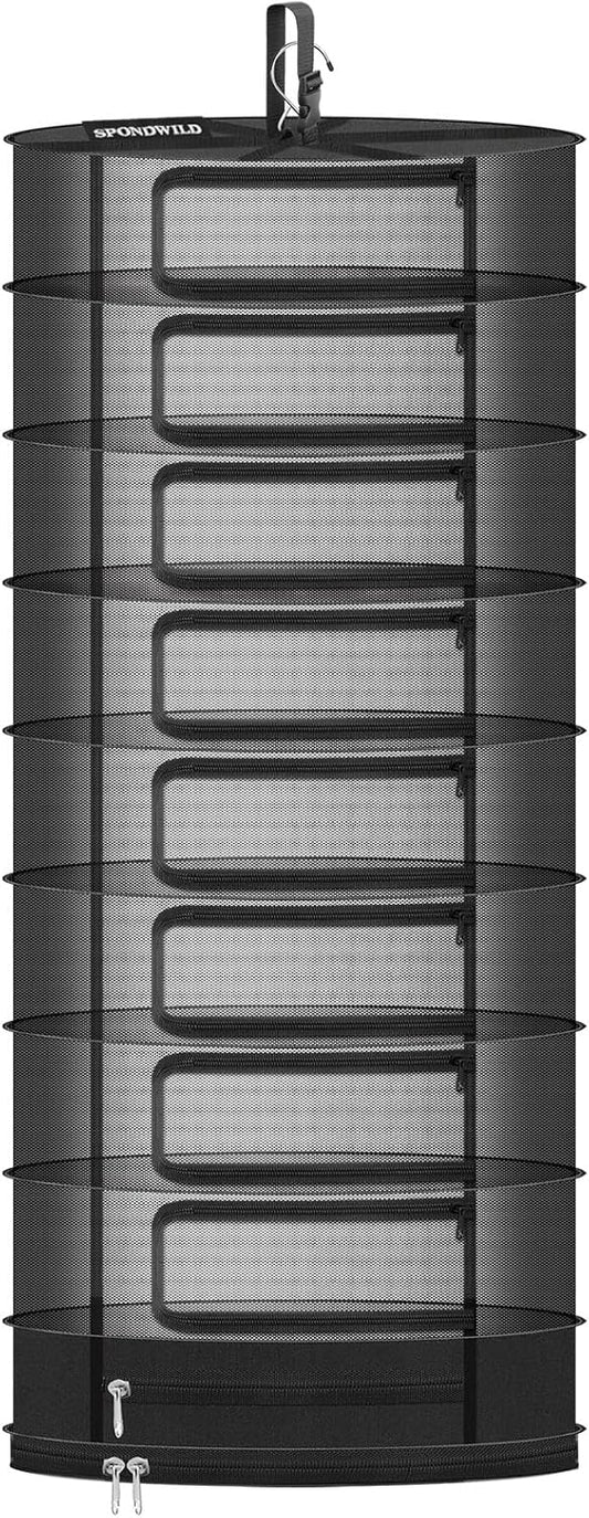Herb Drying Rack Hanging Mesh Net,Large 8+1 Layer Plant Drying Rack with Door-Type Zipper & Closed Storage Compartment for Folding Basket Dryer Fiting in Grow Tents,Garden Outdoor