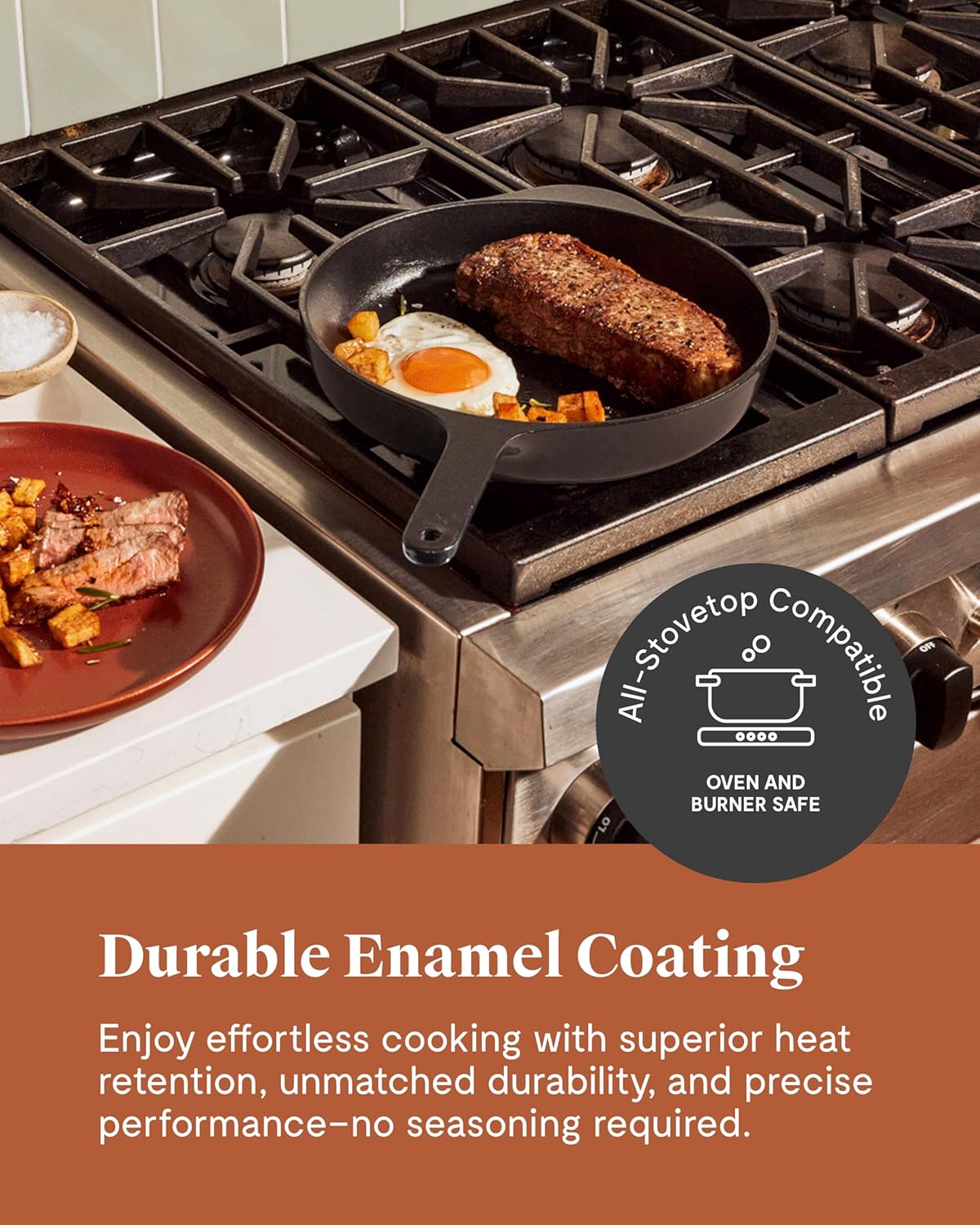 Caraway Cast Iron Skillet - 10.5” Enameled Cast Iron Pan With 3 Layer Enamel Coating - No Seasoning Required - Compatible With All Stovetops - Free From Forever Chemicals - Light Mist