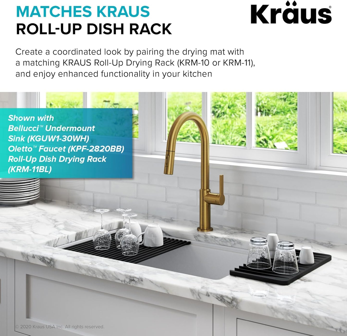Kraus Self-Draining Silicone Dish Drying Mat or Trivet for Kitchen Counter in Light Grey, KDM-10LG