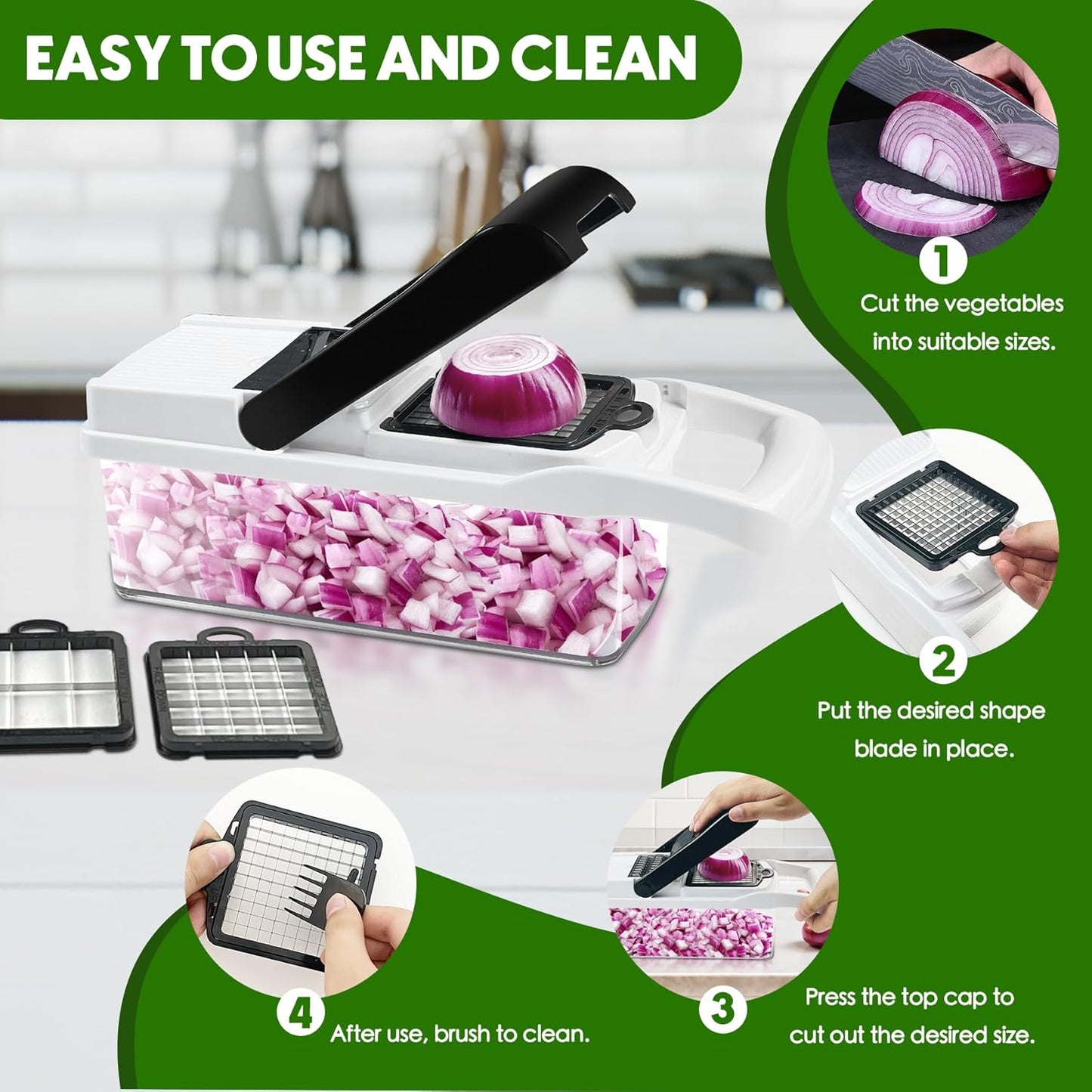 Vegetable Chopper, 10 Blades Slicer Onion Dicer, Multi 23-in-1 Veggie Mandoline Food Cutter for Tomato Fruit, Vegetable cutter with Hand Protector, Egg Separator & Slicer, Container（White）