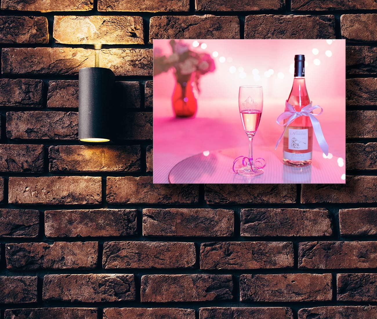 Looife Kitchen Wine Canvas Wall Art, 18x12 Inch Gallery Wrapped Pink Cocktail Wine Glass Picture Prints Wall Decor, Food Art Deco for Dining Room and Bar Wall Decoration