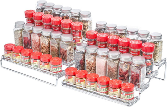 GONGSHI Spice Rack Organizer for Cabinet, 4 Tier Seasoning Organizer, Expandable Shelf,Step Storage Holder, Kitchen Cabinet Countertop,with Protection Railing, Metal (Chrome2 PC)