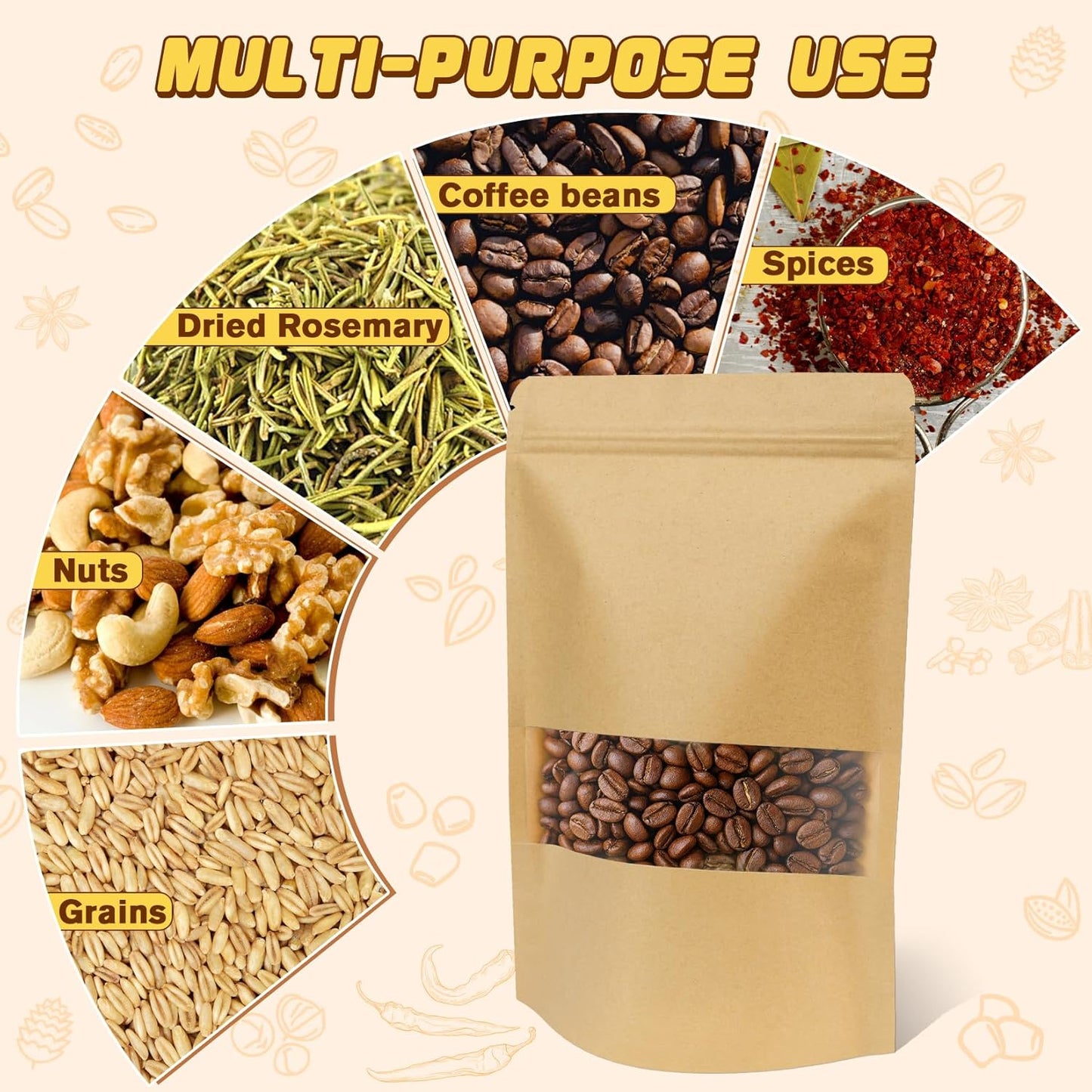 Resealable Smell Proof Bag, 50 Pcs Zip Lock Bags with Window, Reusable Snack Bags, Stand Up Pouches Heat Sealable, Food Storage Baggies for Cookies, Herbs, Tea, Coffee, Spice, Jerky