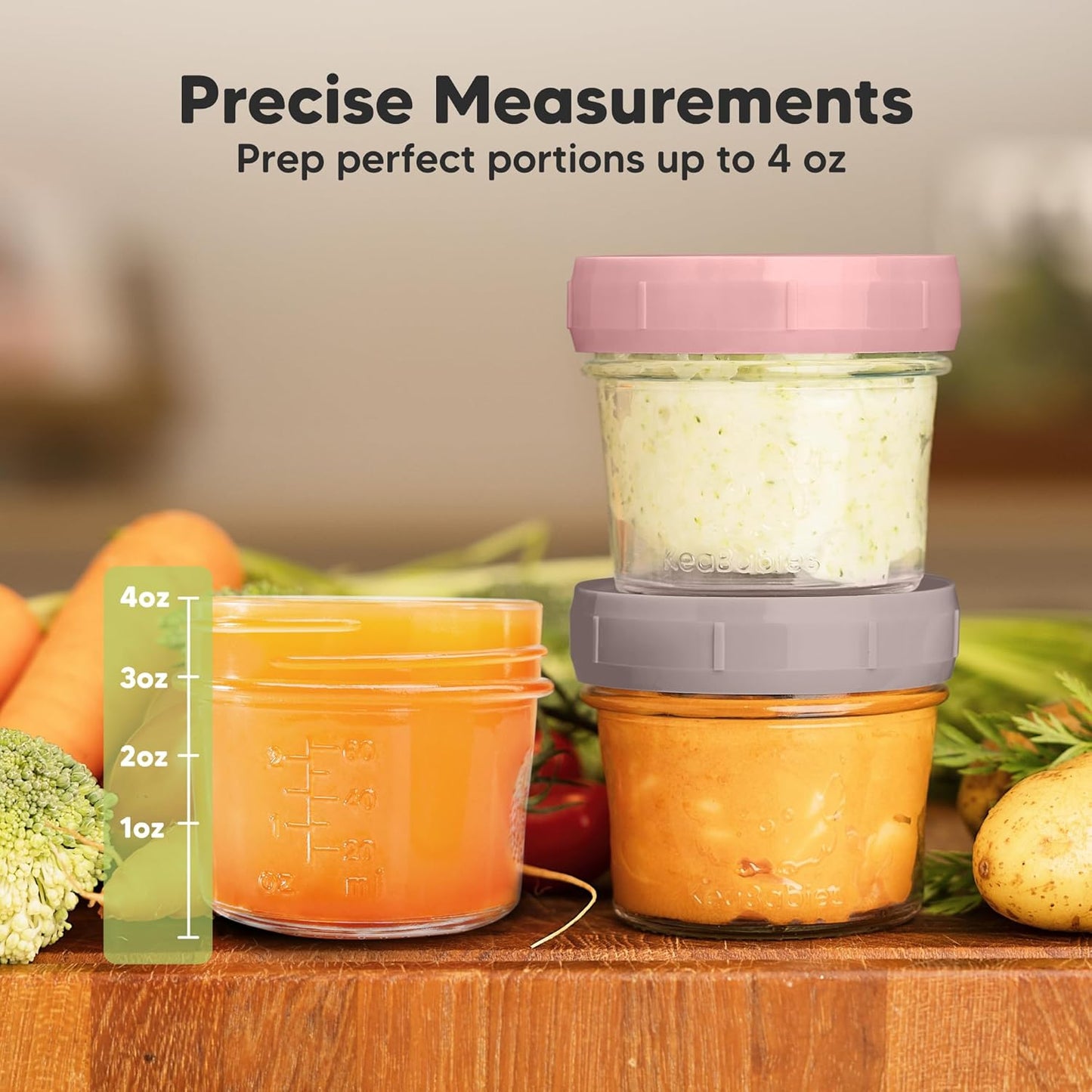 KeaBabies 12pk 4oz Glass Baby Food Containers with Lids - Leak-Proof, Microwavable Small Glass Jars, Baby Purees & Toddler Snack Storage Containers, BPA-Free, Dishwasher & Freezer Safe (Roseate)