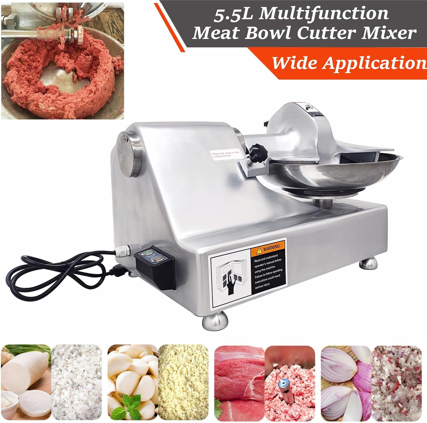 INTSUPERMAI Commercial Electric Multi Function Chopper Food Shredder Processor 5.5L Multifunction Meat Bowl Cutter Mixer with 304 SS Blade for Meat Vegetable Cutter Chopper Machine 110V 550W 120kg/h