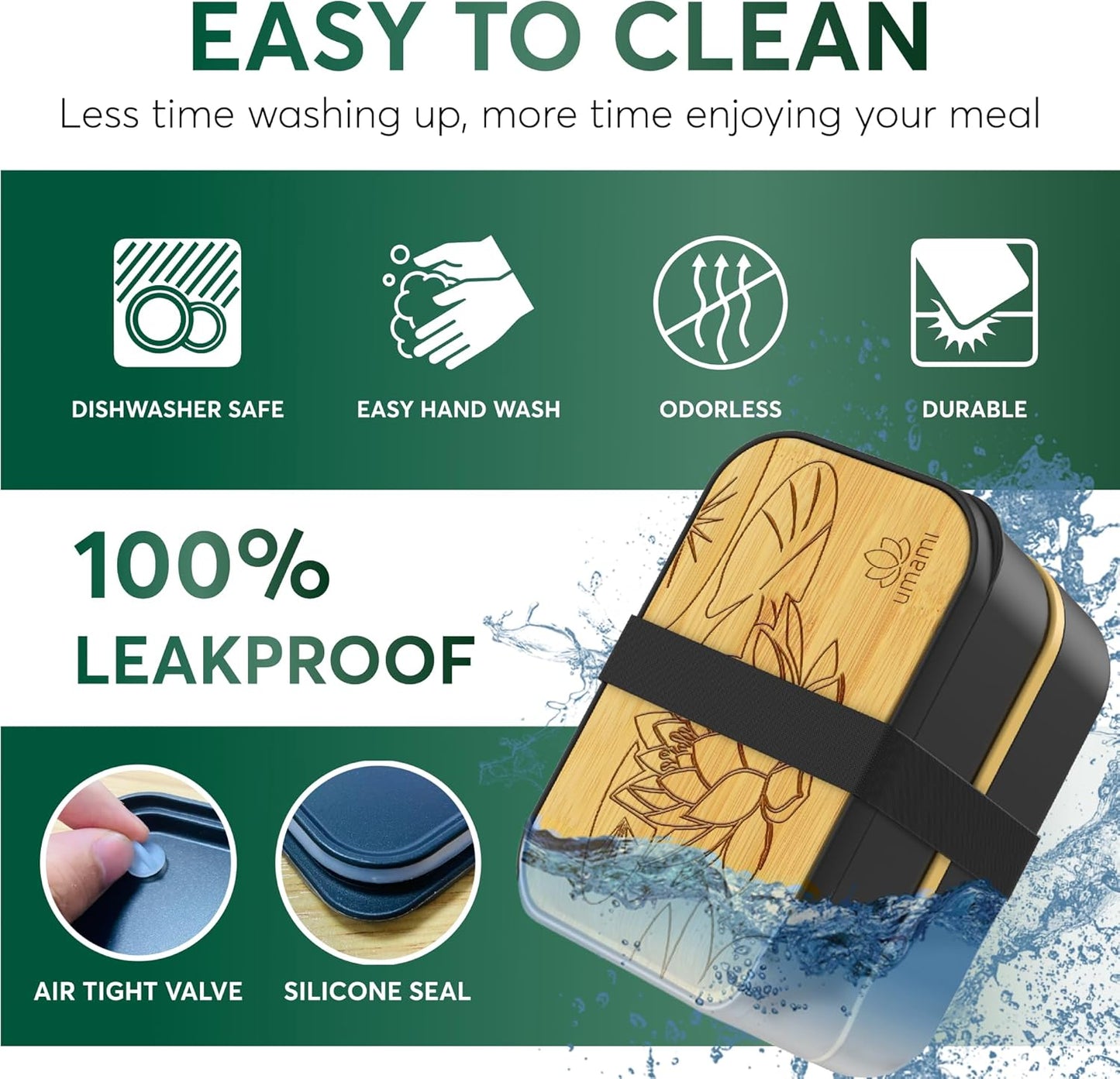 Umami Bento Lunch Box for Men & Women, Black Lotus, 68 oz