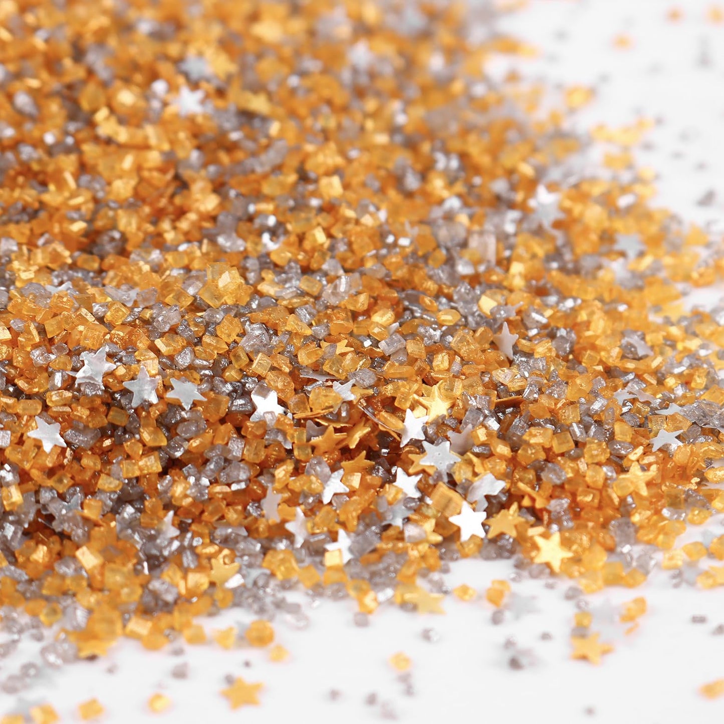 Gold Sanding Sugar Edible Silver Glitter Stars Mix, Edible Sugar Sprinkles for Cake Decorating, Sparkling Edible Sanding Sugar for Cupcake Toppers Cookie Decorations For Wedding Party Celebrations 3.5oz (Gold)