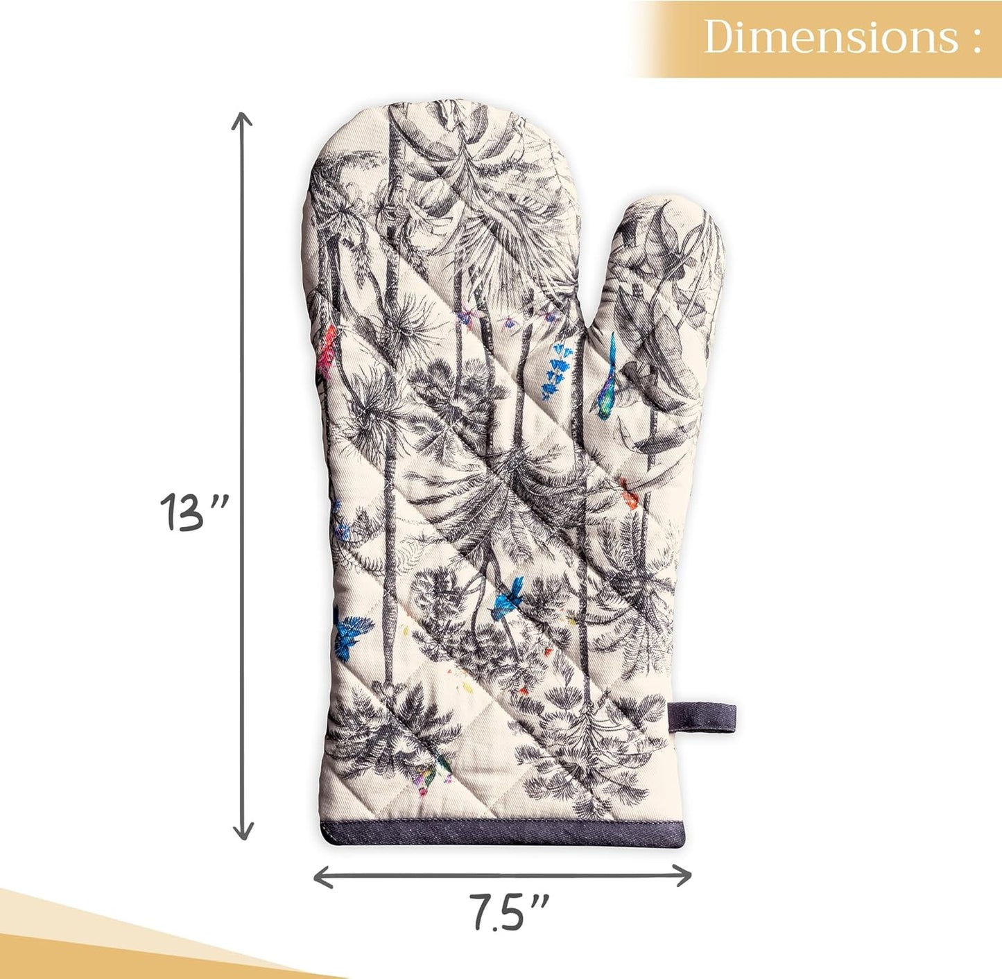 Maison d' Hermine Oven Gloves 100% Cotton Oven Mitt 7" x 13" with Loop Heat Resistant, BBQ, Cooking Gloves, Baking, Grilling, Kitchen, Handling Hot Pans (Pack of 1, Amazonia)