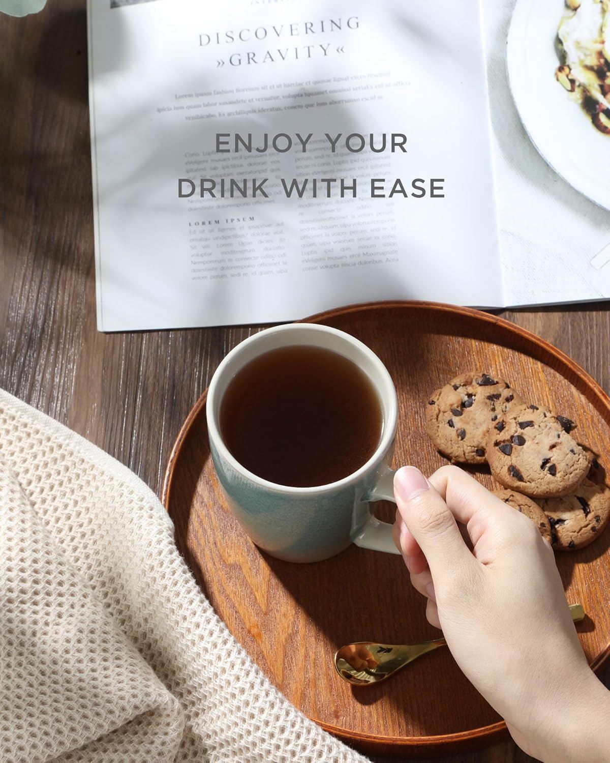 famiware Coffee Mugs Set, 13 oz Mug Set of 4, Stoneware Cups for Latte, Hot Tea, Mocha, Cocoa, Cappuccino, Microwave and Dishwasher Safe, Glacier Series, Aqua