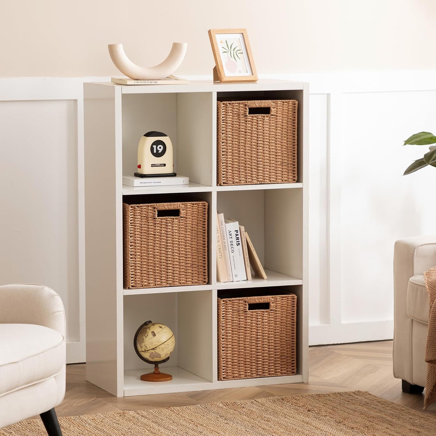 UBBCARE 2 Pack Wicker Basket, 11L×11H×10.5W inch Woven Paper Rope Storage Baskets for shelves, Foldable Cube Storage bin with Handle, Storage Basket for Organizing & Decor, Caramel