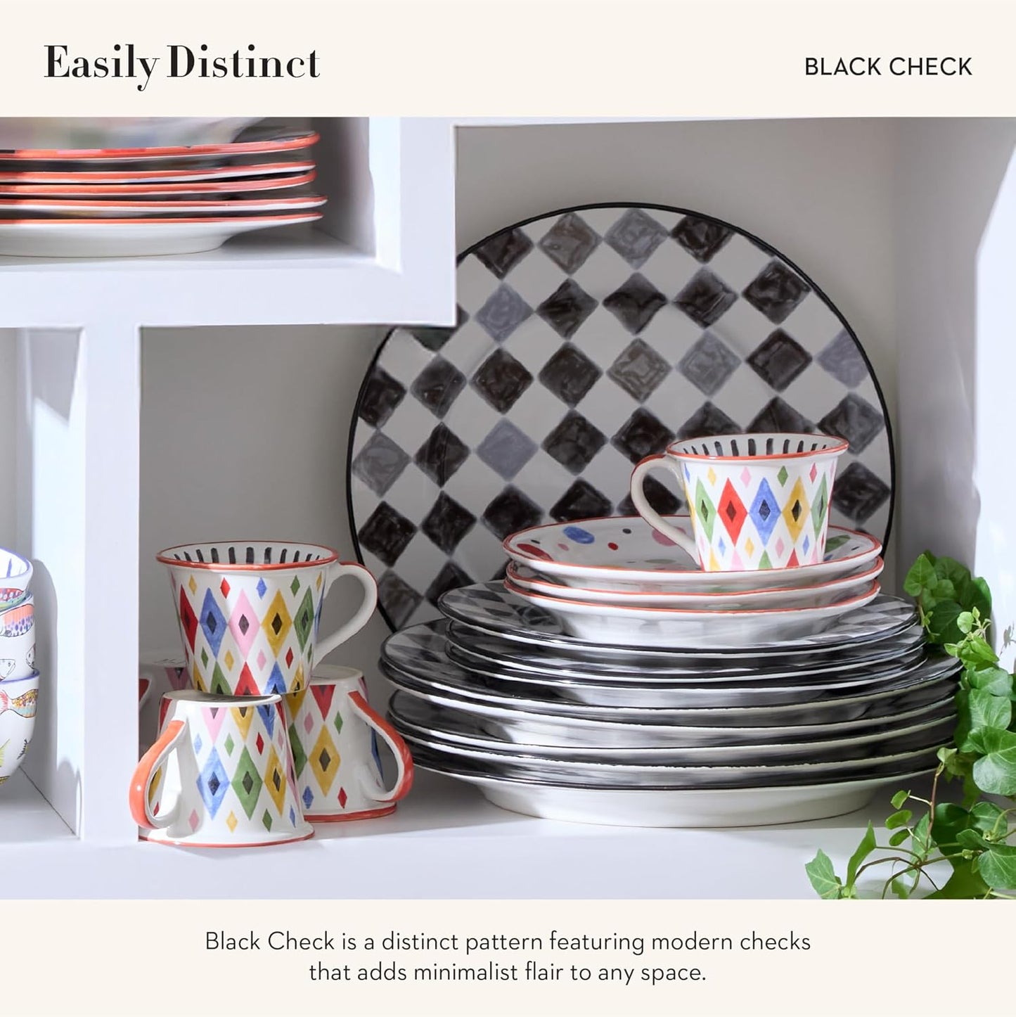 MACKENZIE-CHILDS Round Platter, Dishwasher-Safe and Microwave-Safe Stoneware Serving Platter, Black Check