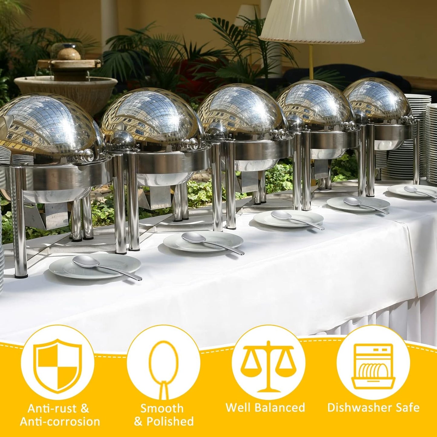 12 Pcs Stainless Steel Serving Spoons Set for Buffet, 8.3 Inches Large Serving Utensils Dishwasher Safe Metal Polished Buffet Spoons for Food Cooking Catering Kitchen Banquet Restaurant Home