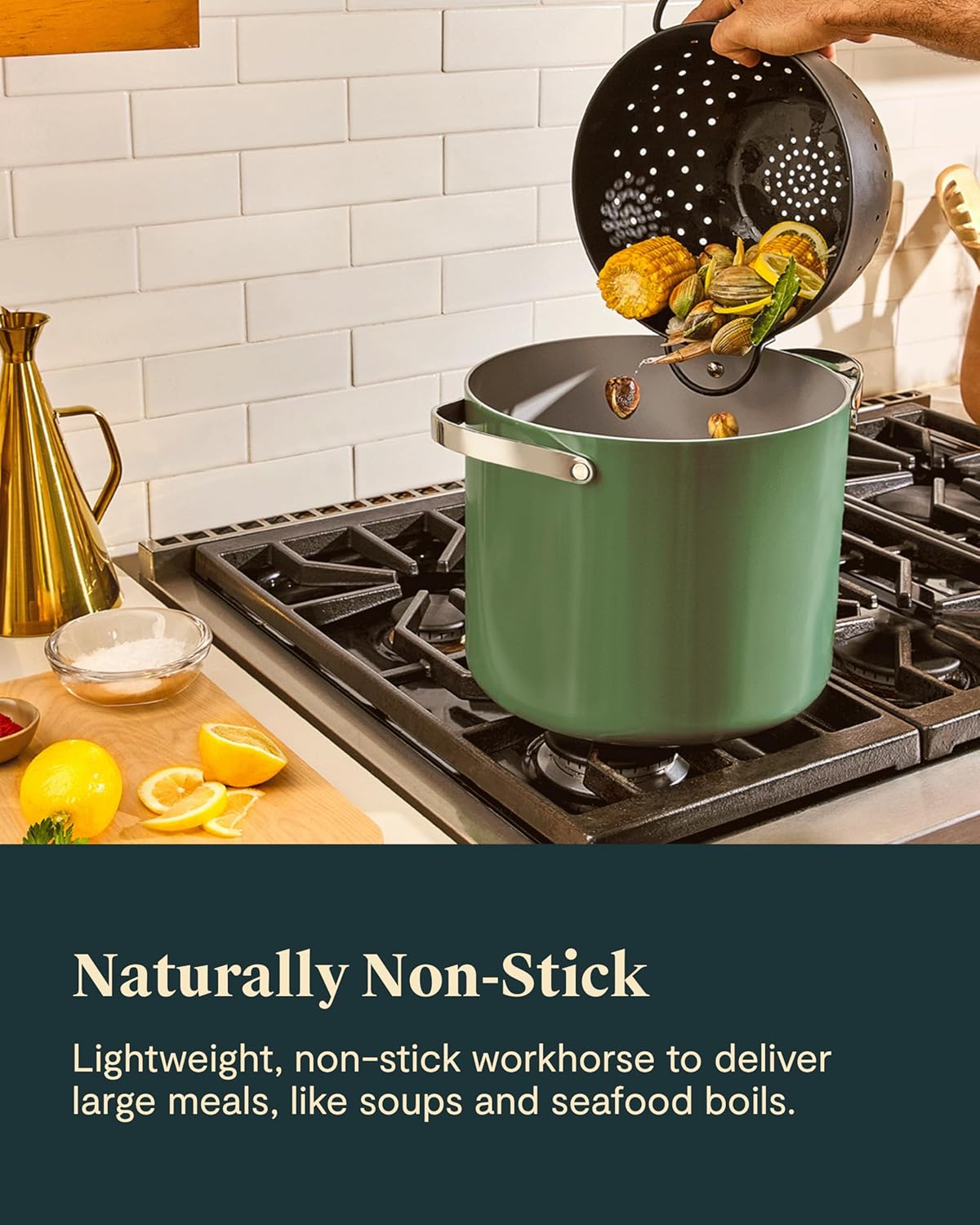 Caraway Stock Pot - 12 Qt Ceramic Coated With Lid - Free From Forever Chemicals - Large for Bigger Batches - Navy