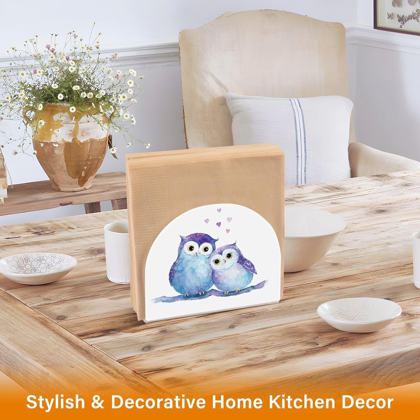 Cute Owl Napkin Holder for Table Paper Napkins Holder Acrylic Tissue Dispenser Kitchen Dining Room Bathroom Party Car Decor