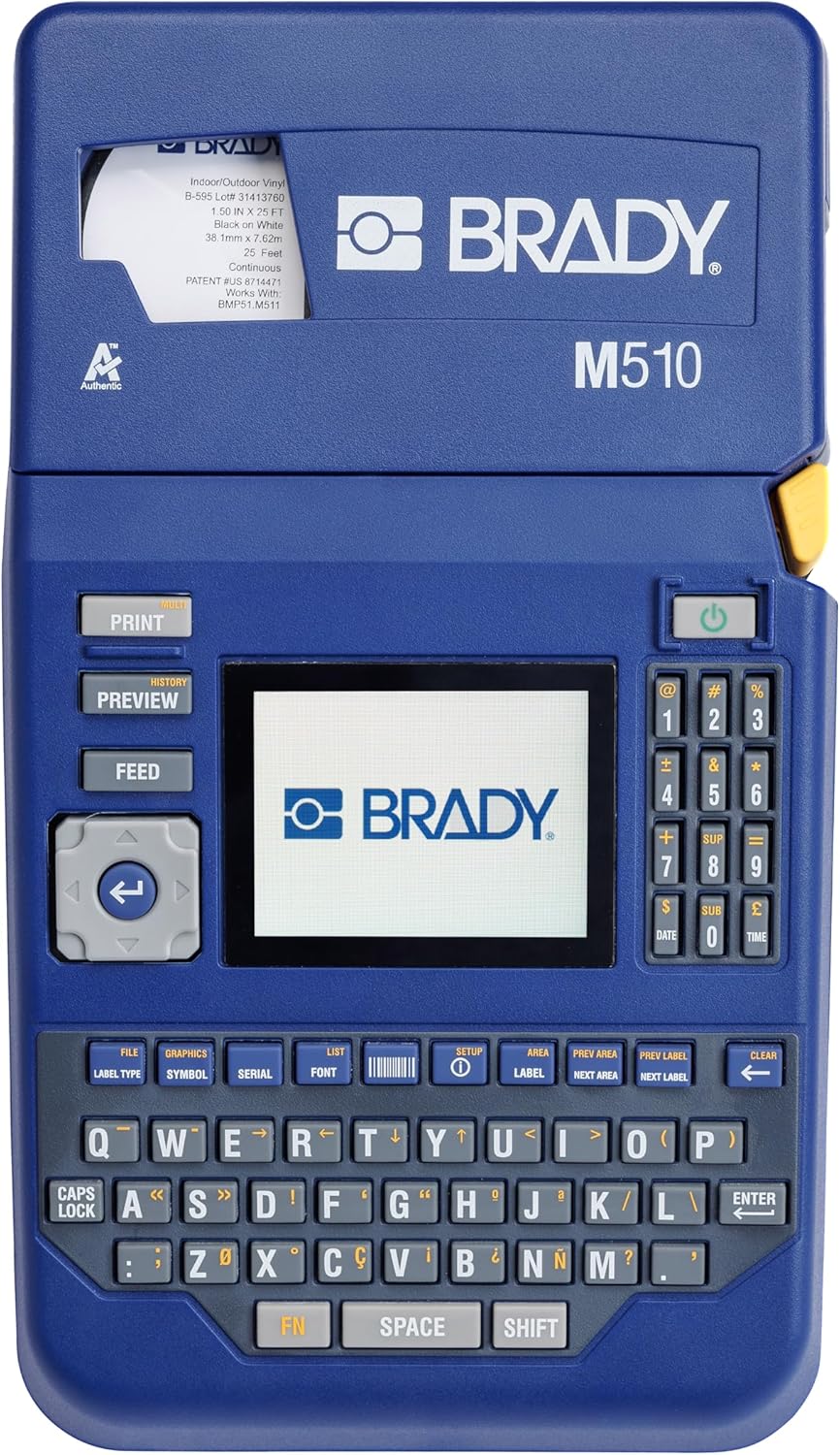 Brady M510 Portable Industrial Label Printer Kit with Safety and Facility ID Software, Carrying Case, Label Cartridge, Rechargeable Battery and Charger, 3.75" H x 5.75" W x 10" D