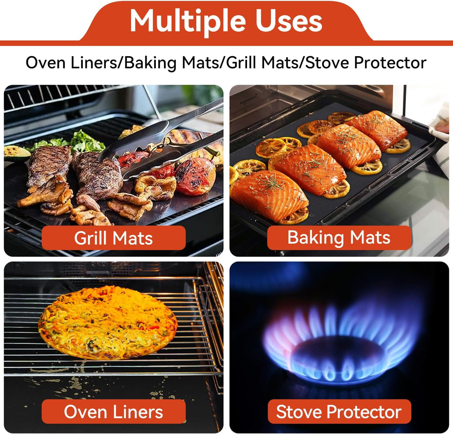 Oven Liners for Bottom of Electric Gas Oven, Reusable Non-Stick Teflon Protector Mat, Heat Resistant Grill Mats Outdoor, Easy to Clean Gas Stove Liners BPA and PFOA Free 23.6"x 15.7" Stovetop Cover