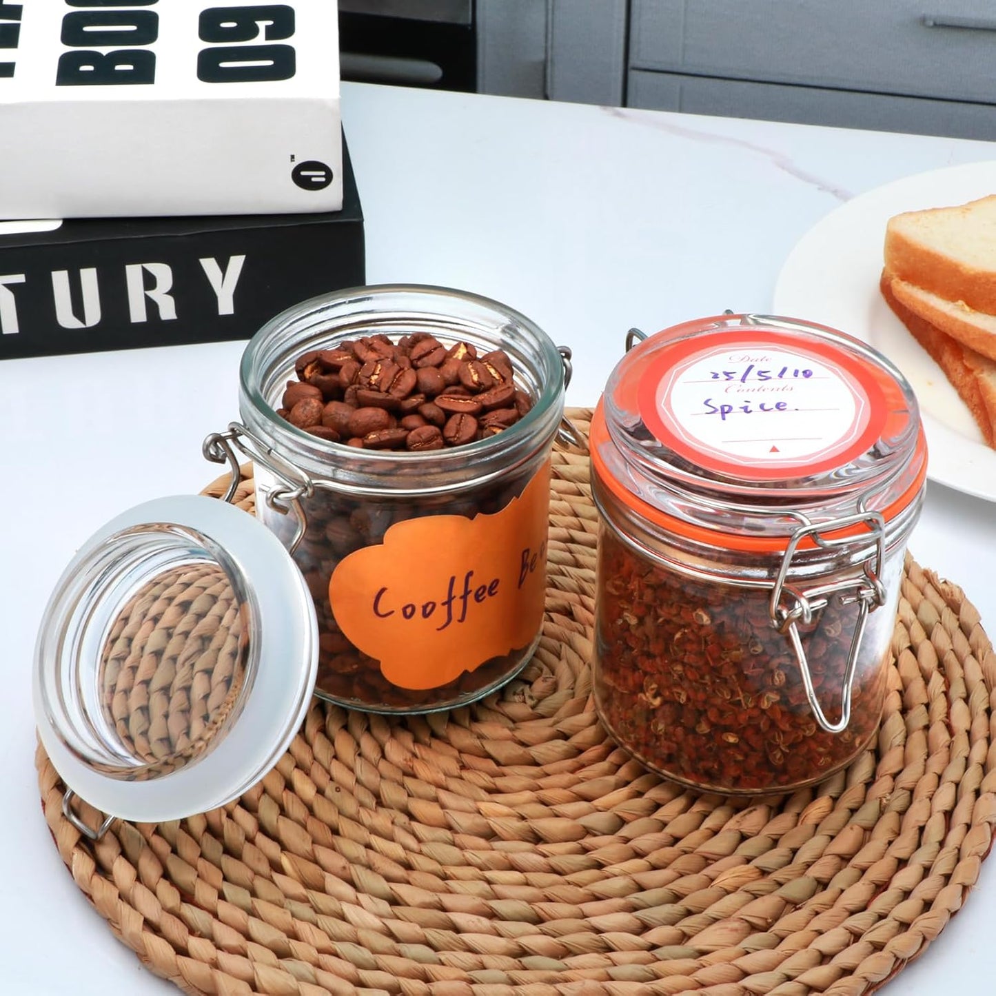 8 oz Small Airtight Glass Jars with Lids,Glass Food Storage Canisters with Lids, Mini Airtight Storage Container for Kitchen Canning, Spice, Honey, Nuts, Snacks, Flour, Set of 6