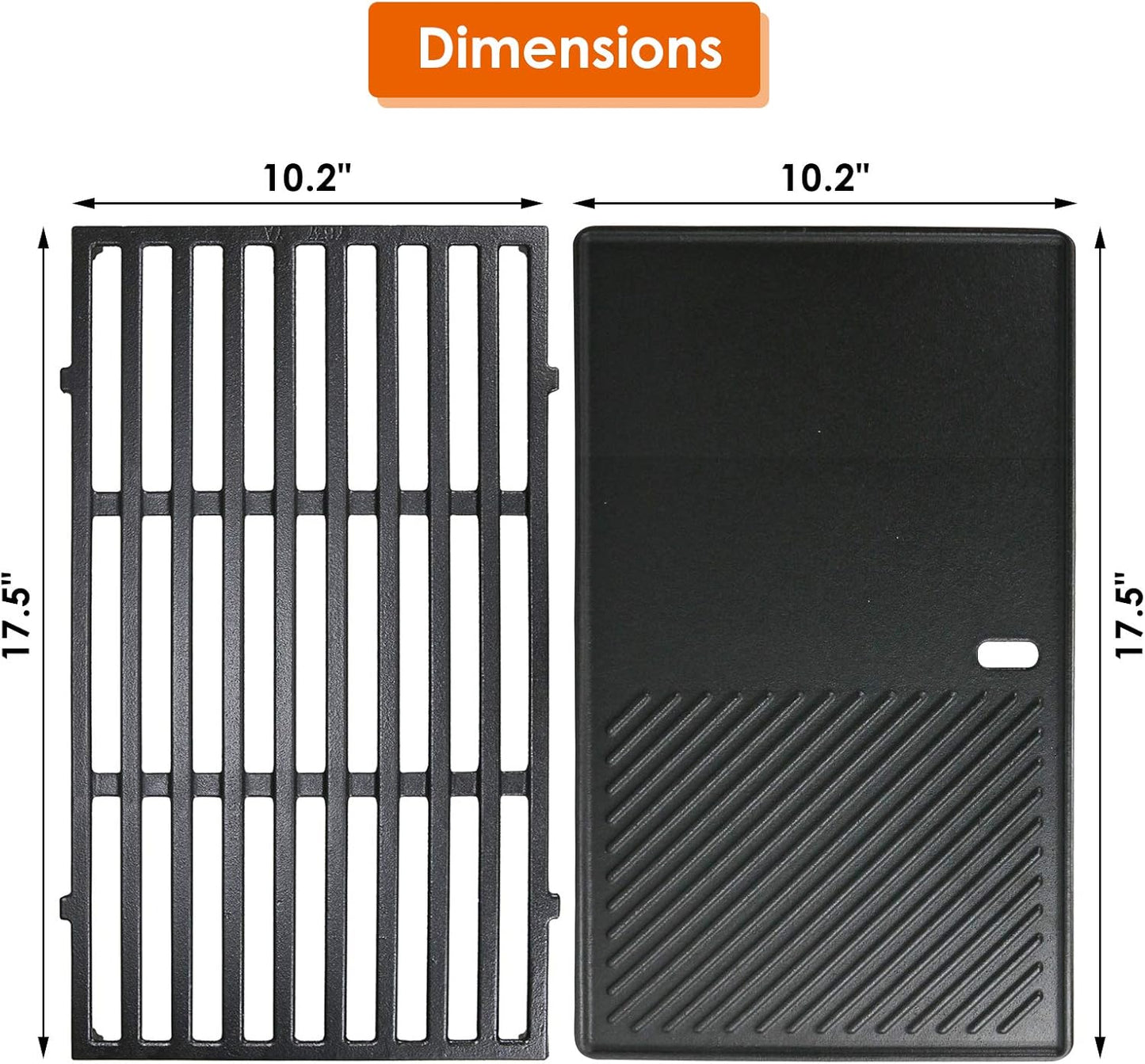 Uniflasy 7637 17.5 Inch Cast Iron Griddle Grates Replacement Part for Weber Spirit E210 E220 S210 S220 with Front Control, Reversible Griddle Plate for Weber Spirit & Spirit II 200 Series