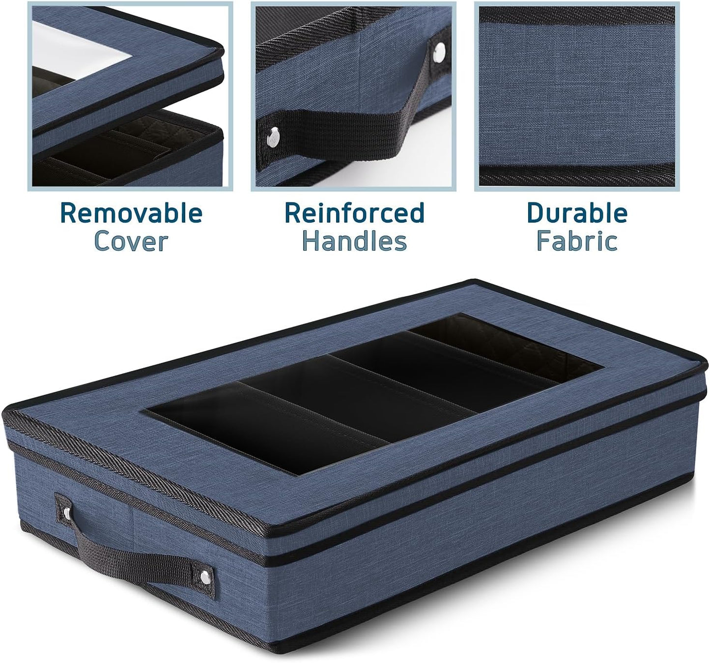 Flatware & Utensil Storage, Durable Silverware Storage Box with Padded Dividers, 5 Compartment Flatware Storage Case, Silverware Case with Handles, Protects and Organizes Cutlery, Blue