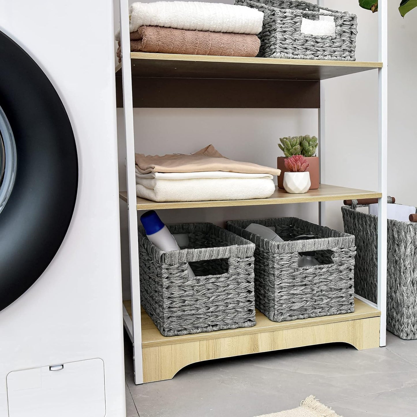 GRANNY SAYS Wicker Baskets with Handles - Gray Storage Baskets (2-Pack) for Organizing Cabinet, Coffee Table