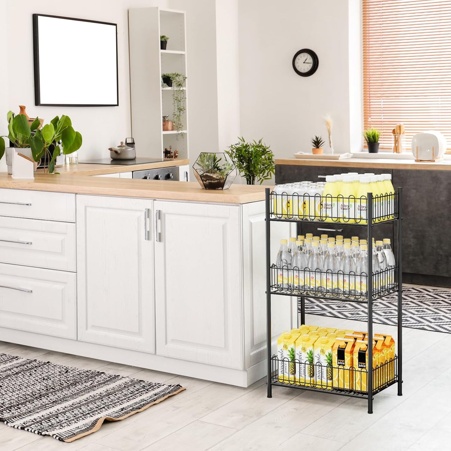 OYEAL Water Bottle Holder Rack 3 Tier Soda Drink Organizer Vertical Metal Food Storage Shelf for Kitchen Countertop Pantry, Can Storage Organizer for Pantry