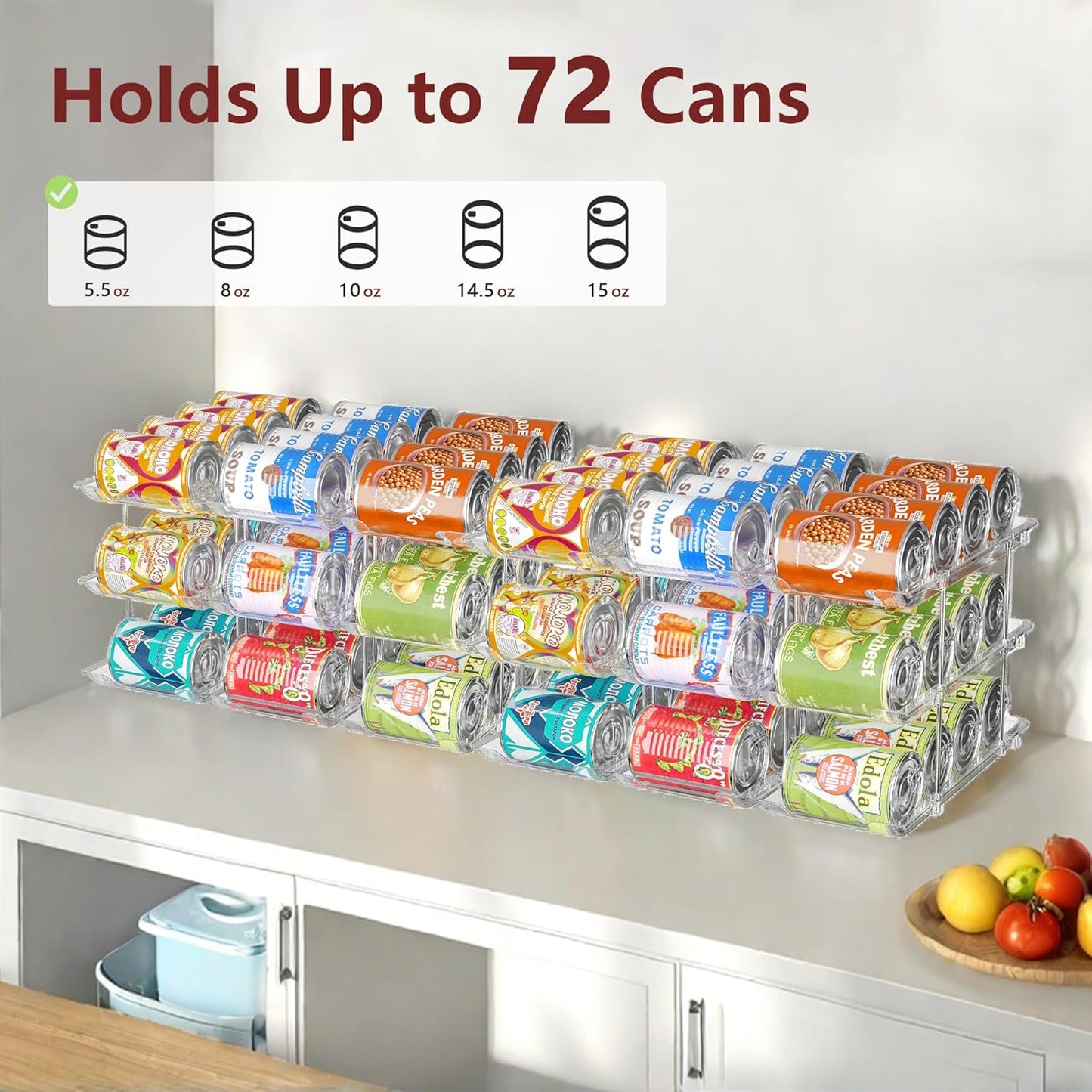 Can Organizer for Pantry, 6 Sets 3Tiers Can Storage Organizer Pantry, Soda Can Organizer for Fridge 72 Cans Rack Automatic Rolling Stackable Canned Food Organizer,Clear