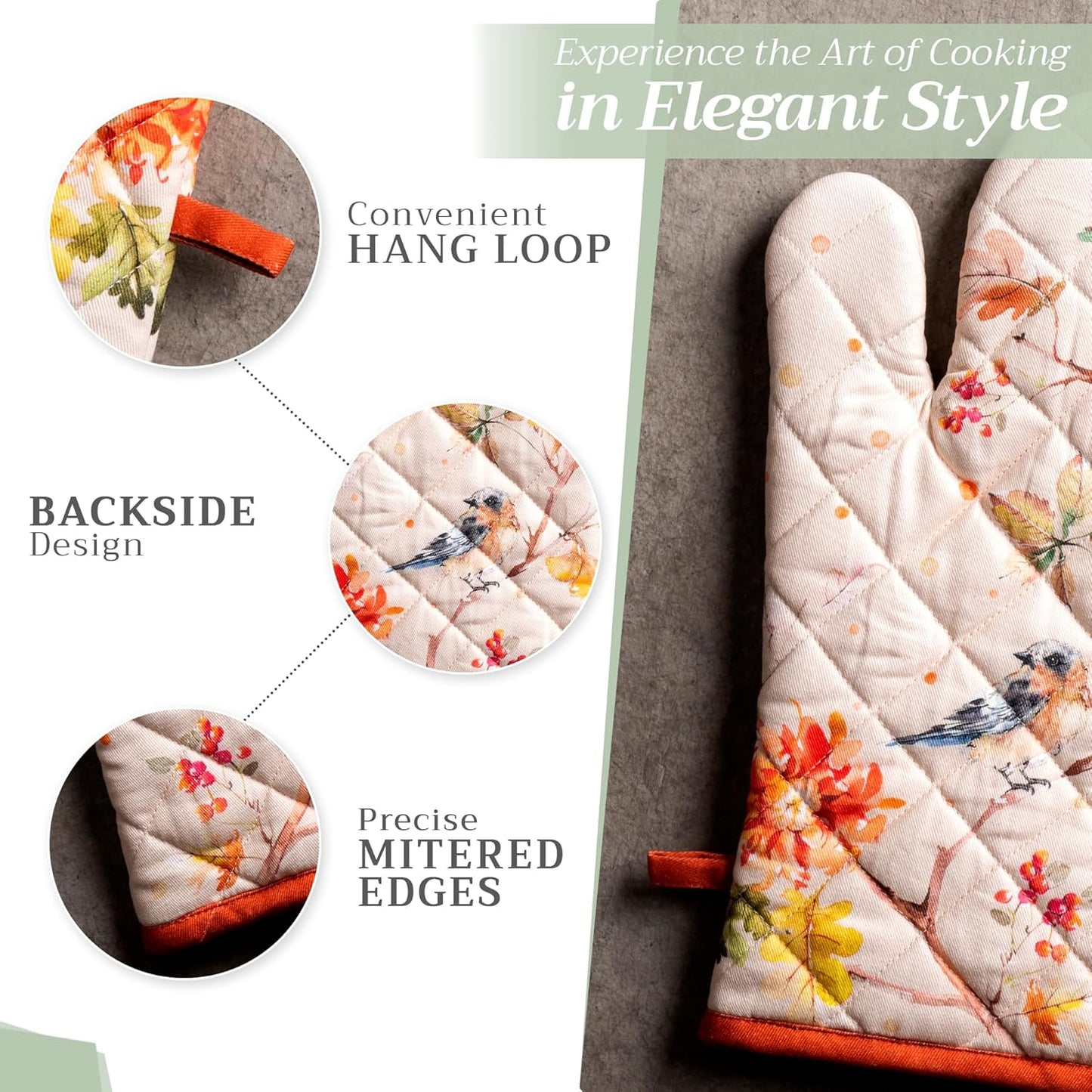 Maison d' Hermine Oven Gloves 100% Cotton Oven Mitt 7" x 13" with Loop Heat Resistant, BBQ, Cooking Gloves, Baking, Grilling, Kitchen, Handling Hot Pans (Pack of 1, Kelim - Prairie)