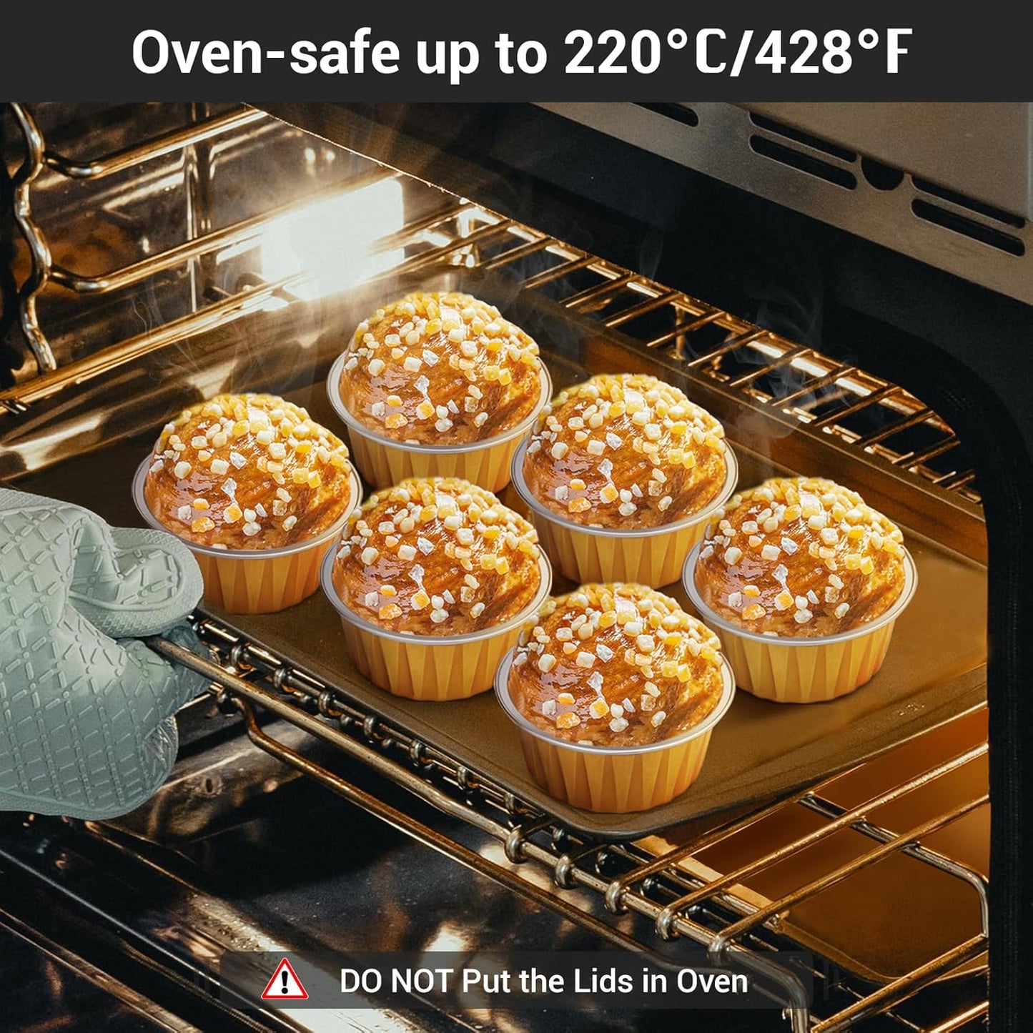 EUSOAR Disposable Ramekins Aluminum Foil, Gold 60Packs 5oz Baking Cups with Lids Mini Muffin Liners, Dessert Cheesecake Pan Creme Brulee Cupcake Containers for Catering Gathering Club Wedding Party